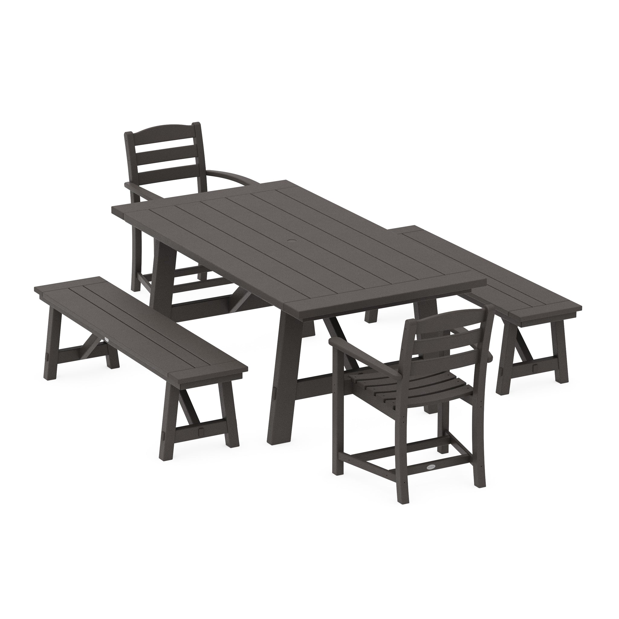 La Casa Café 5-Piece Rustic Farmhouse Dining Set With Benches