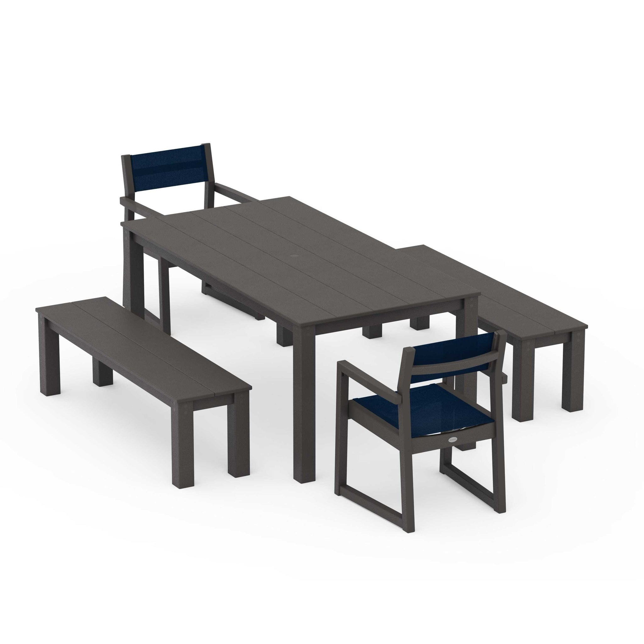 EDGE Sling Arm Chair 5-Piece Parsons Dining Set with Benches
