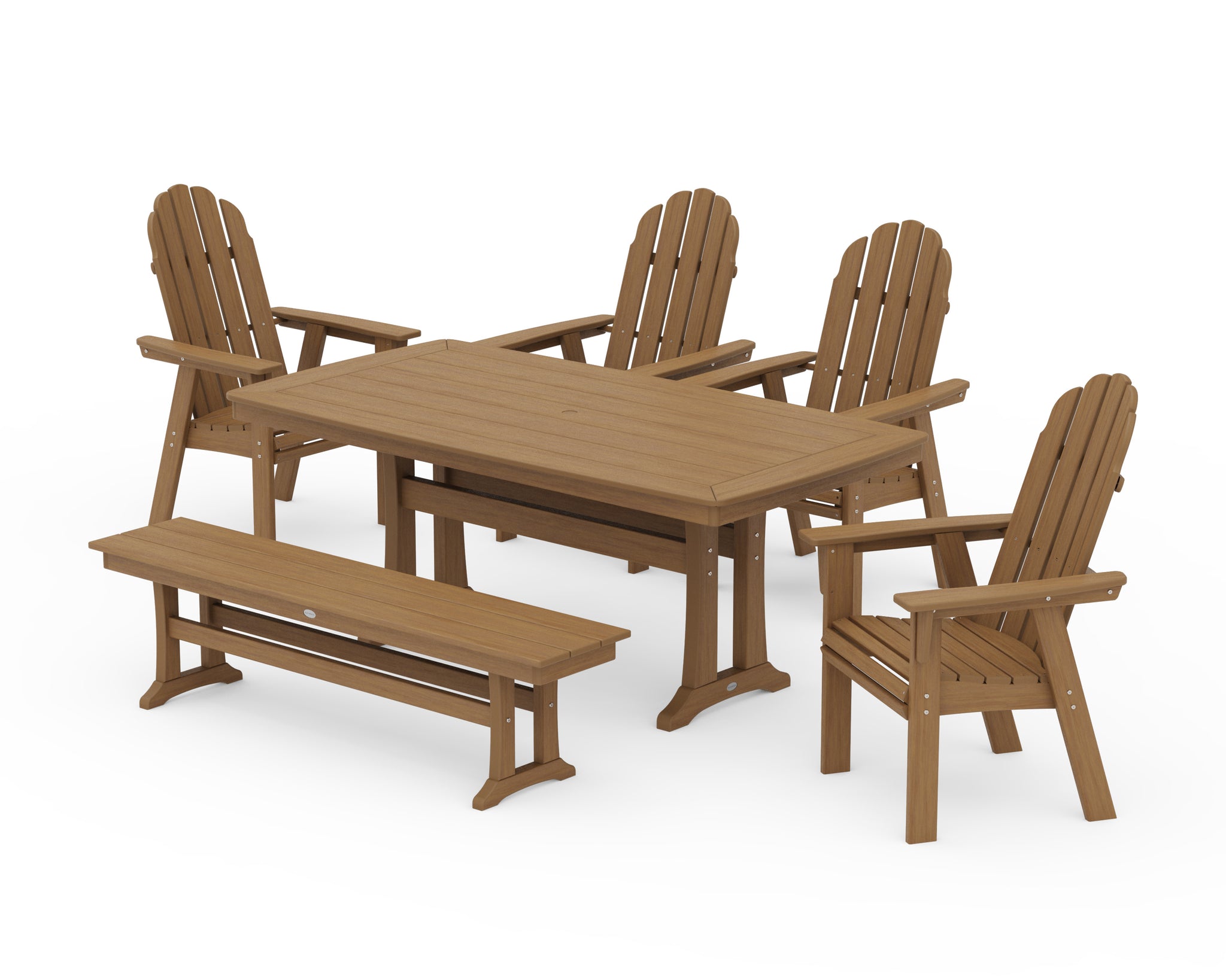 Vineyard Curveback Adirondack Chair 6-Piece Dining Set with Trestle Legs and Bench
