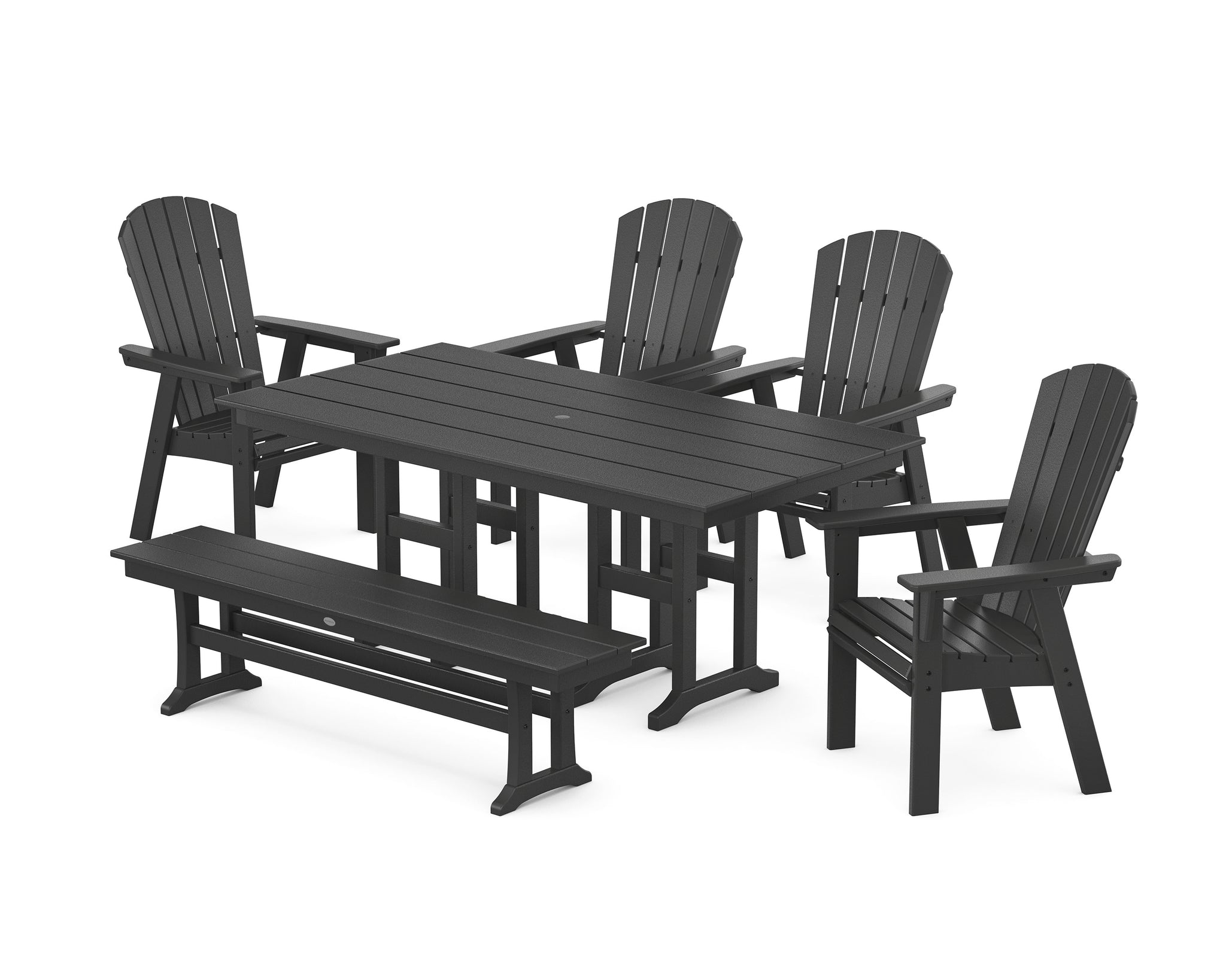 Nautical Curveback Adirondack 6-Piece Farmhouse Dining Set with Bench