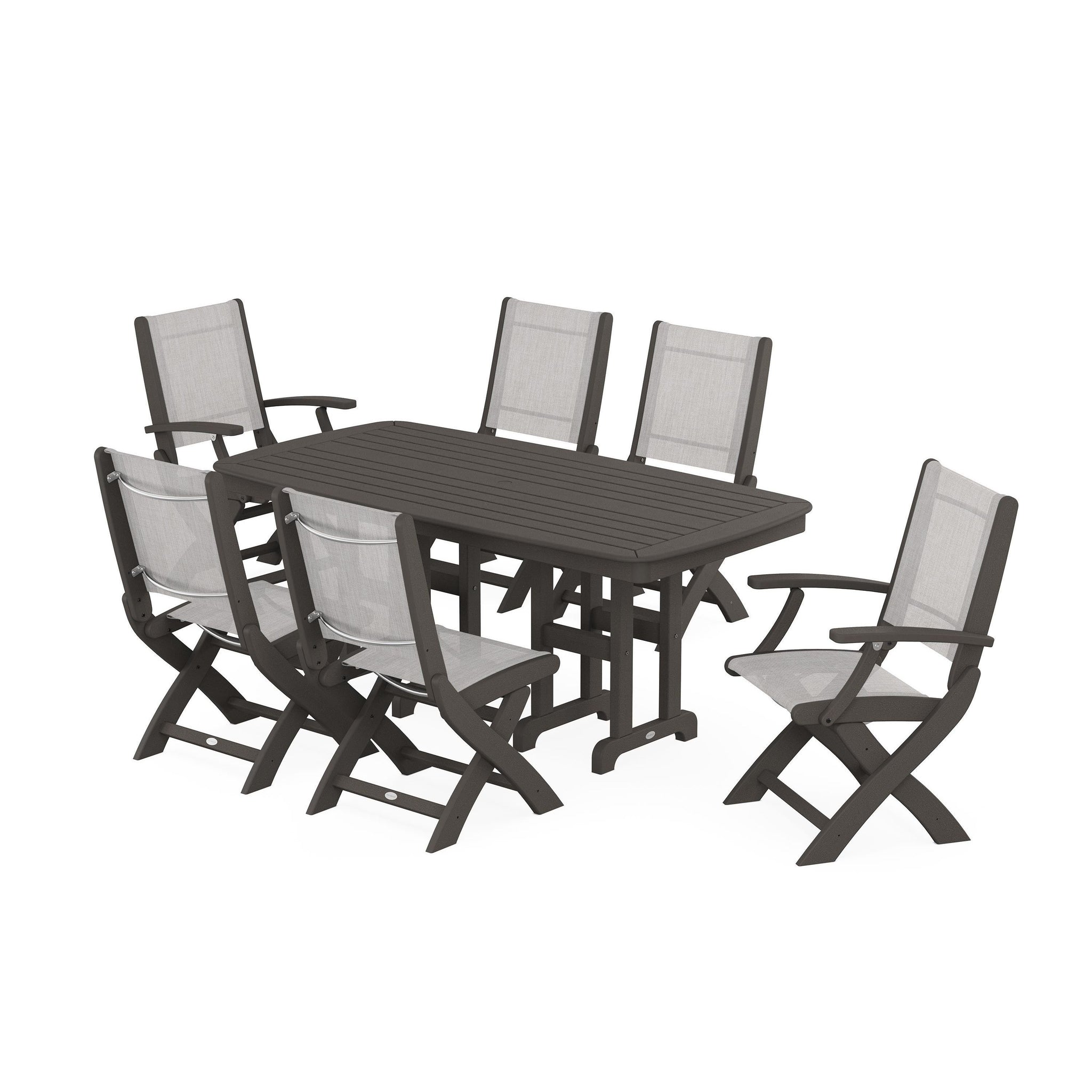 Coastal Folding Chair 7-Piece Dining Set