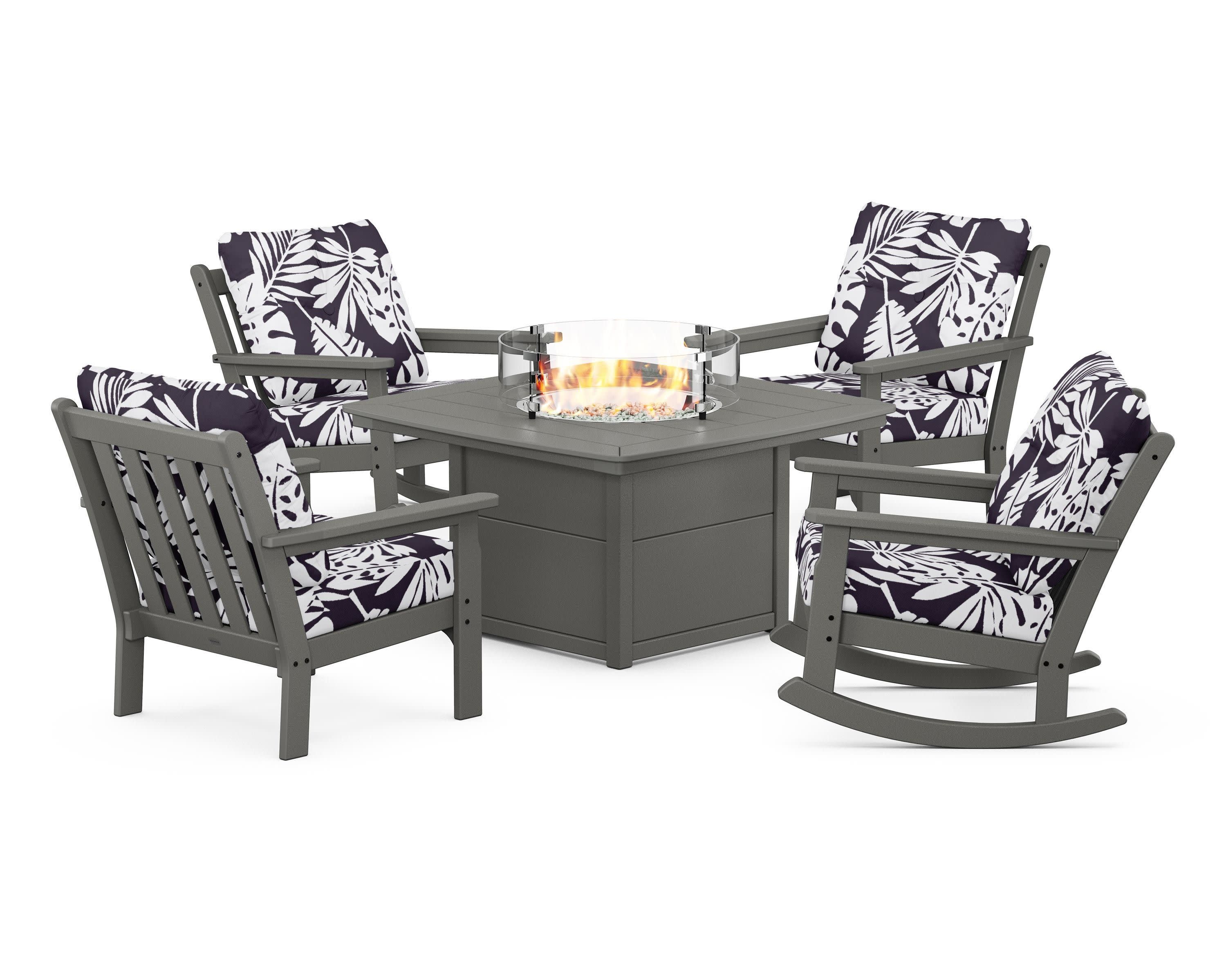 Vineyard 5-Piece Deep Seating Rocking Chair Conversation Set with Fire Pit Table
