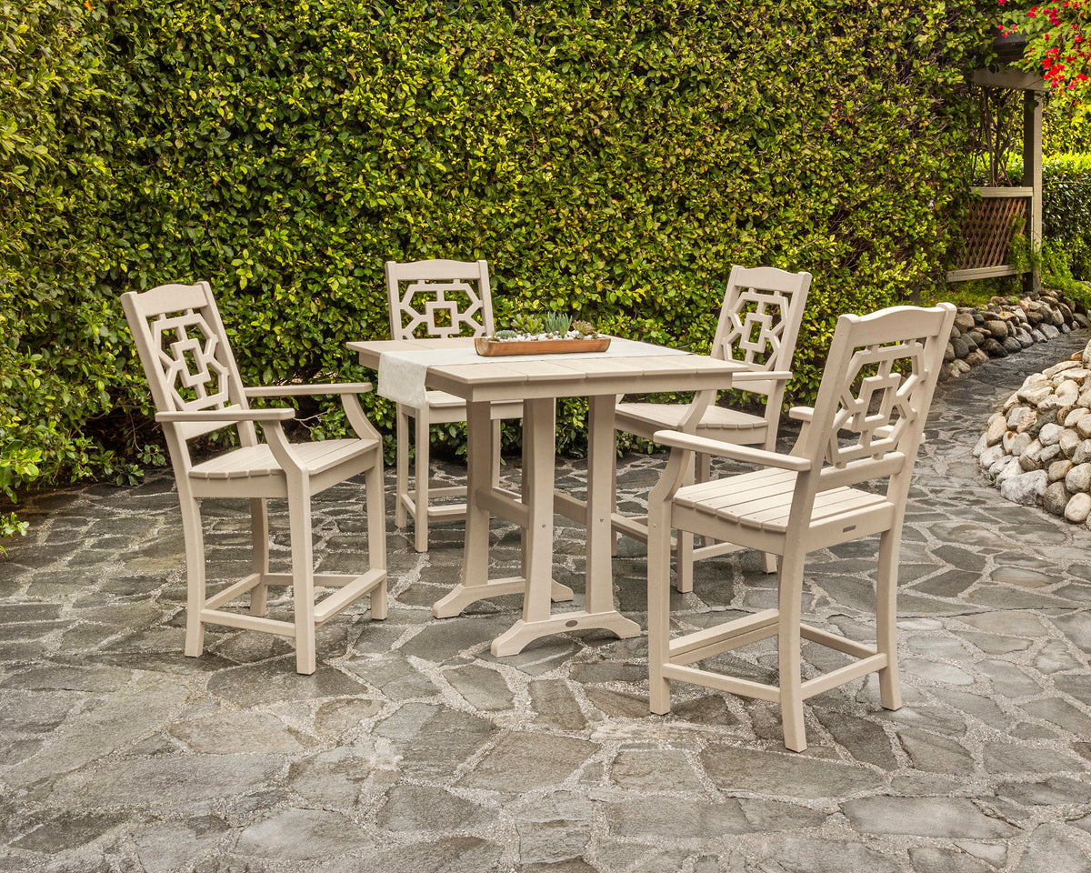 Chinoiserie 5-Piece Farmhouse Counter Set with Trestle Legs
