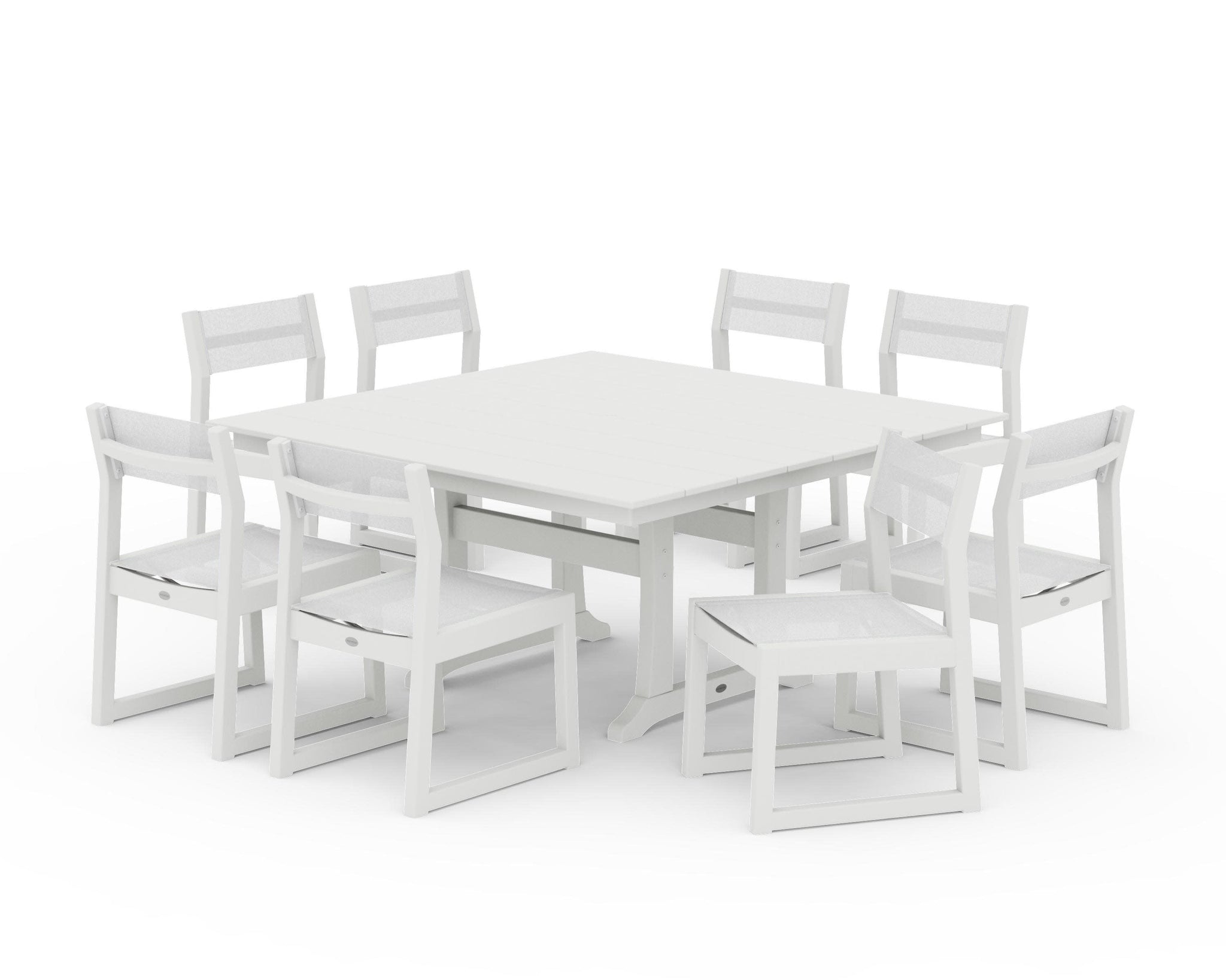 EDGE Sling Side Chair 9-Piece Farmhouse Trestle Dining Set