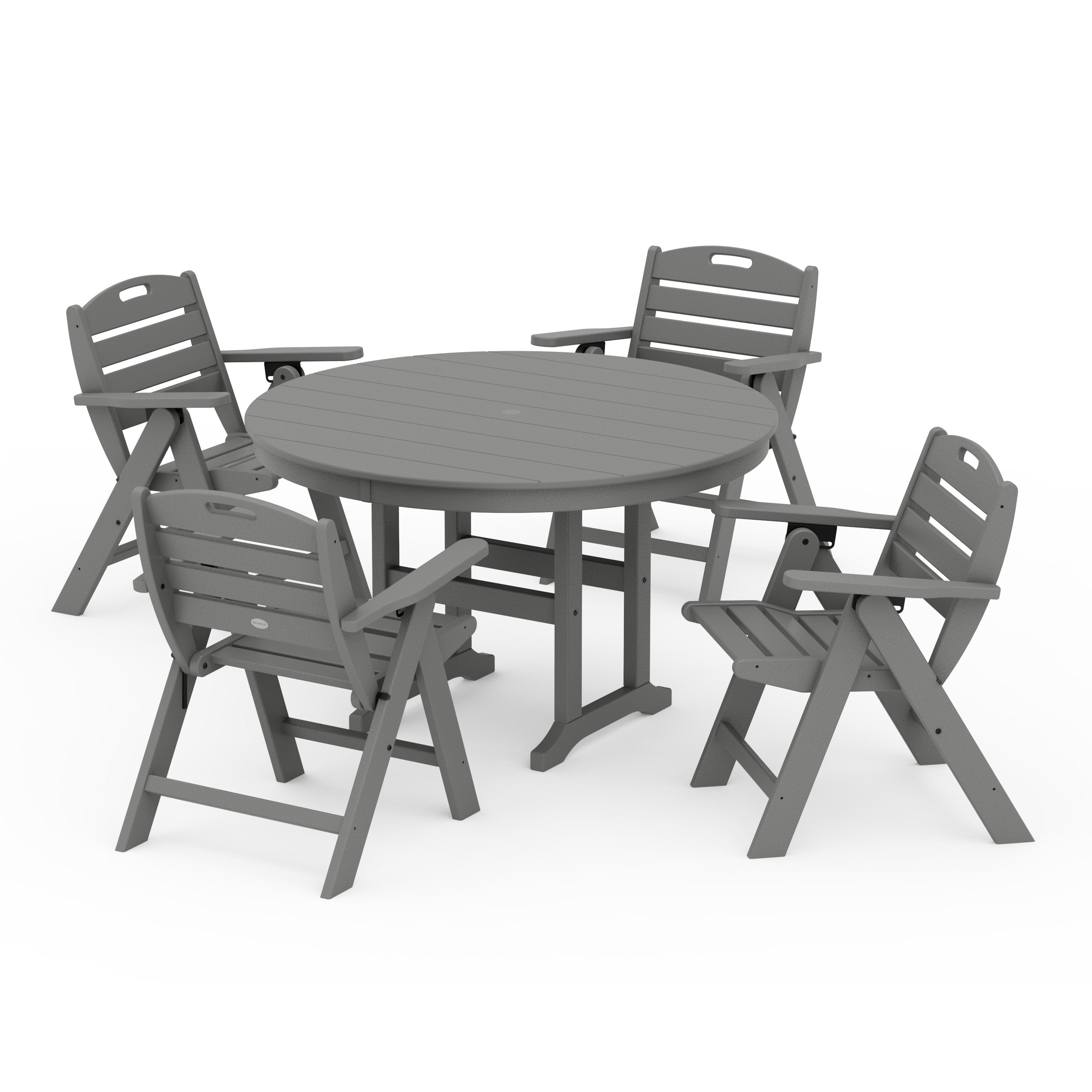 Nautical Folding Lowback Chair 5-Piece Round Farmhouse Dining Set