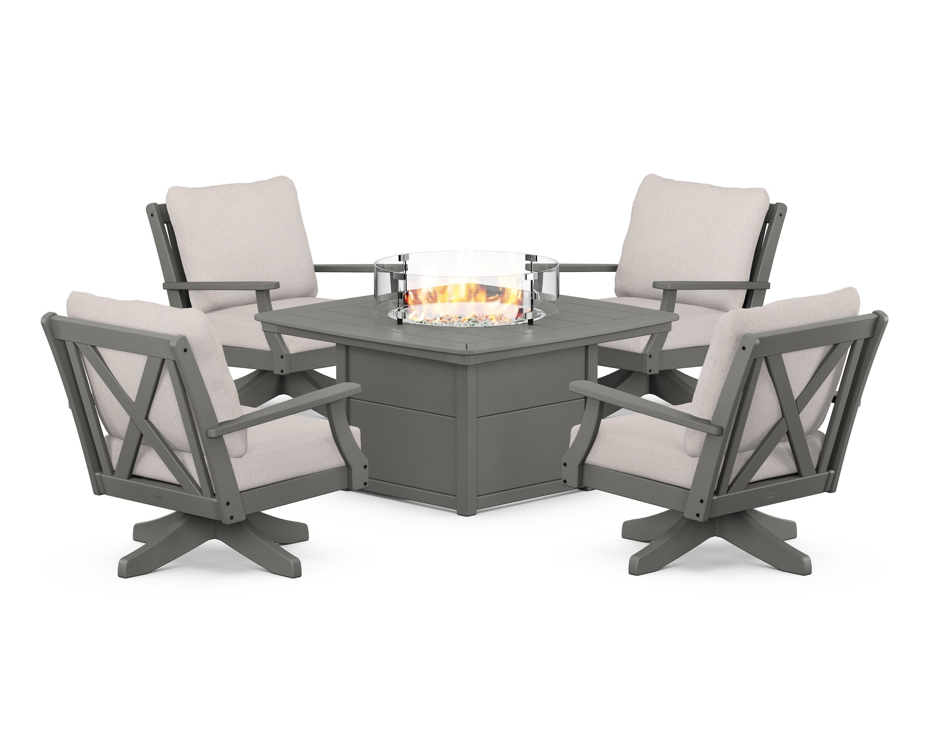 Braxton 5-Piece Deep Seating Swivel Conversation Set with Fire Pit Table