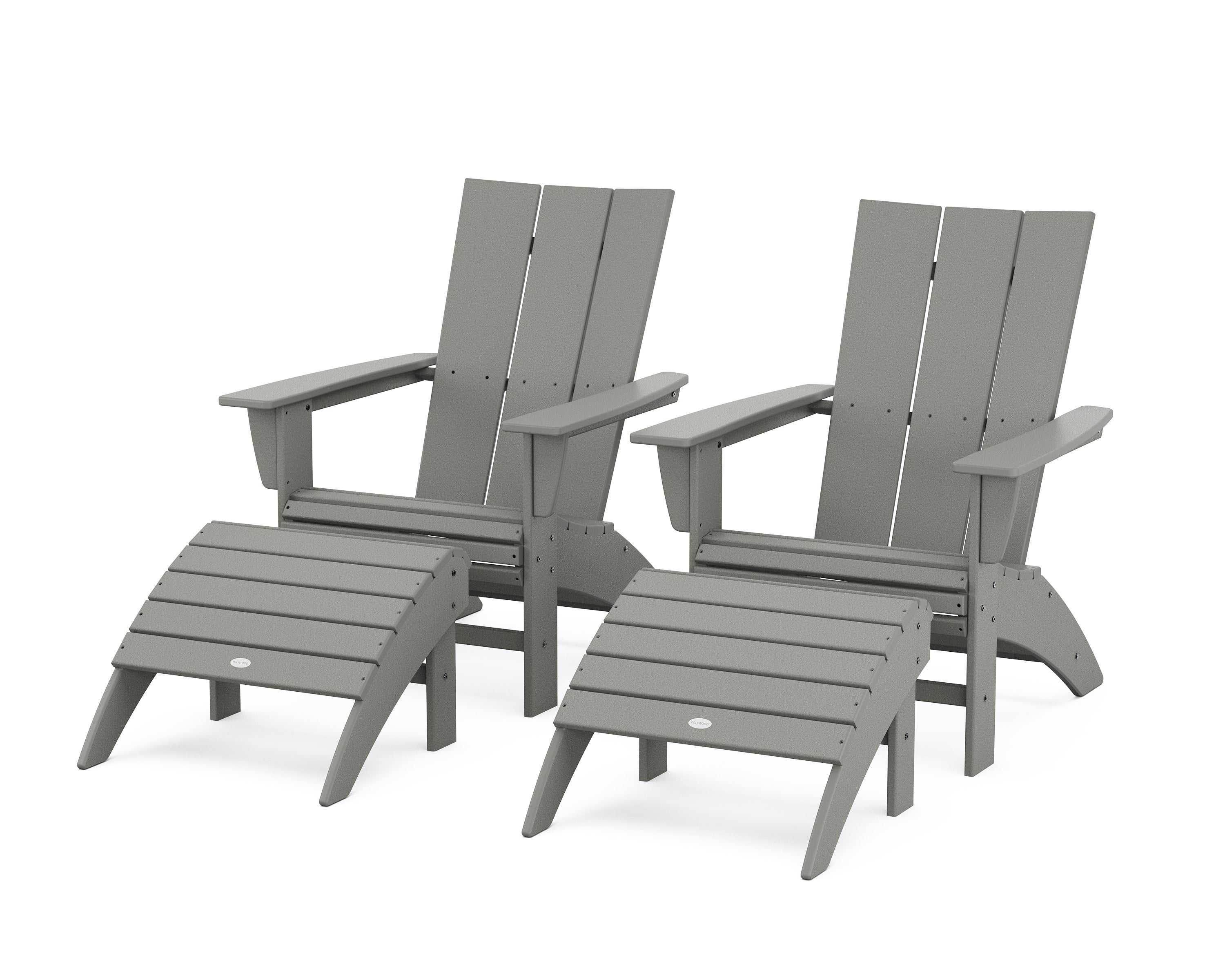 Modern Curveback Adirondack Chair 4-Piece Set with Ottomans