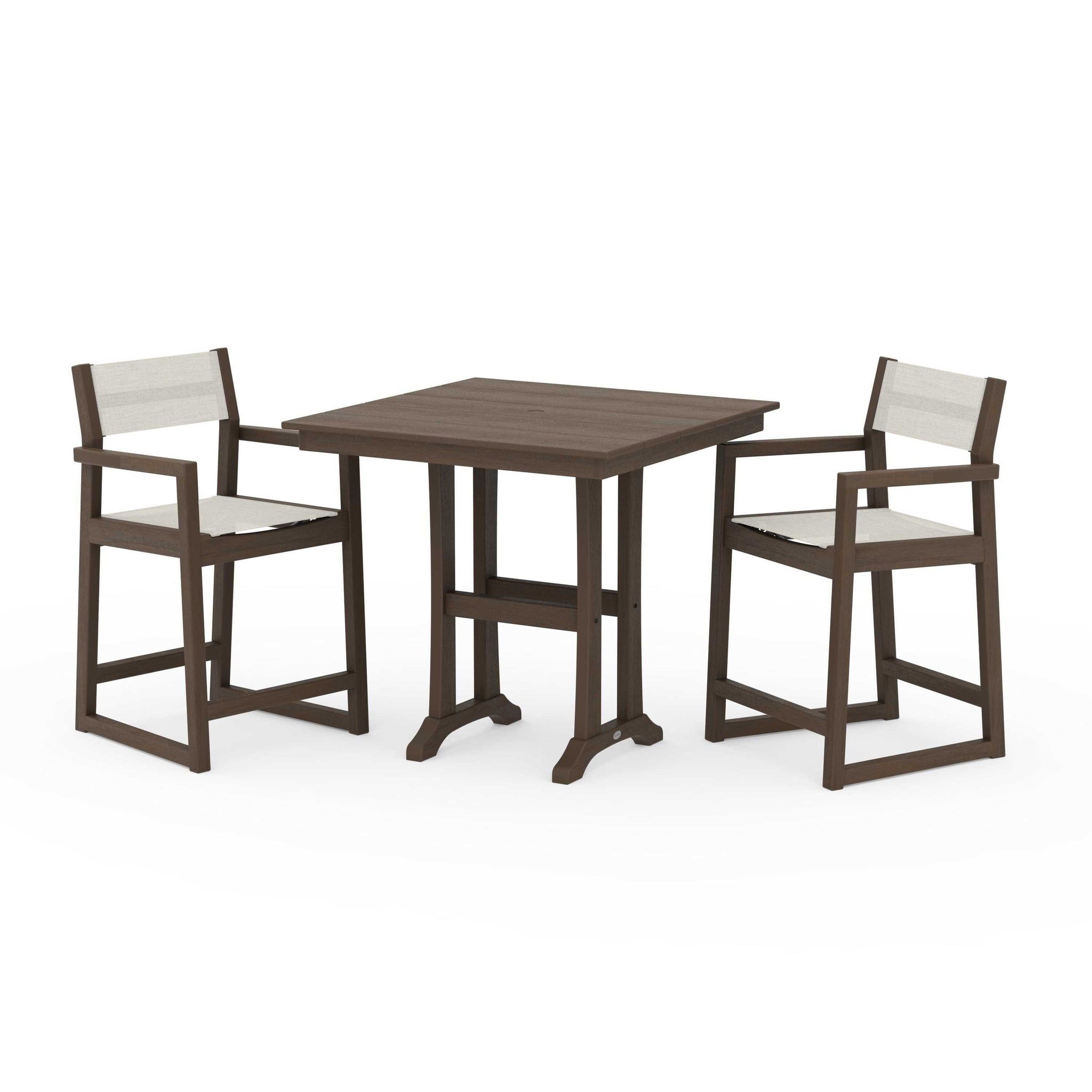 EDGE Sling Arm Chair 3-Piece Farmhouse Counter Set with Trestle Legs