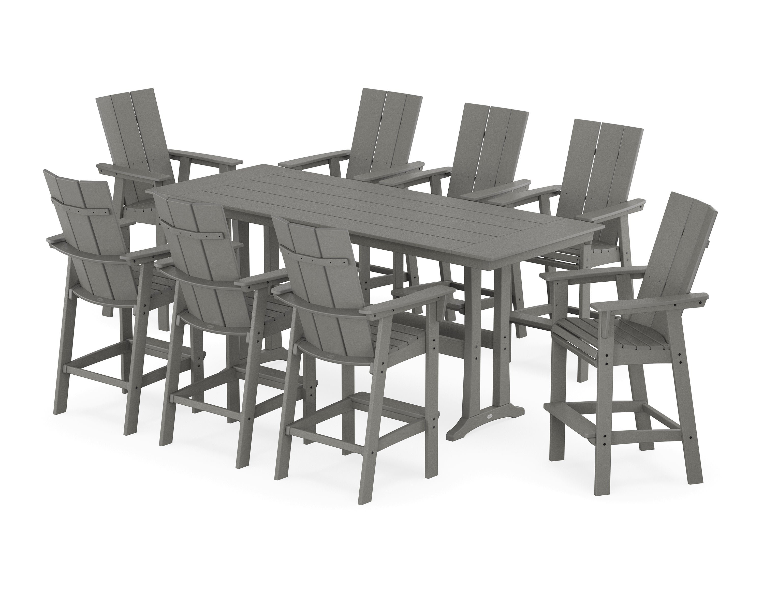 Modern Curveback Adirondack 9-Piece Farmhouse Bar Set with Trestle Legs