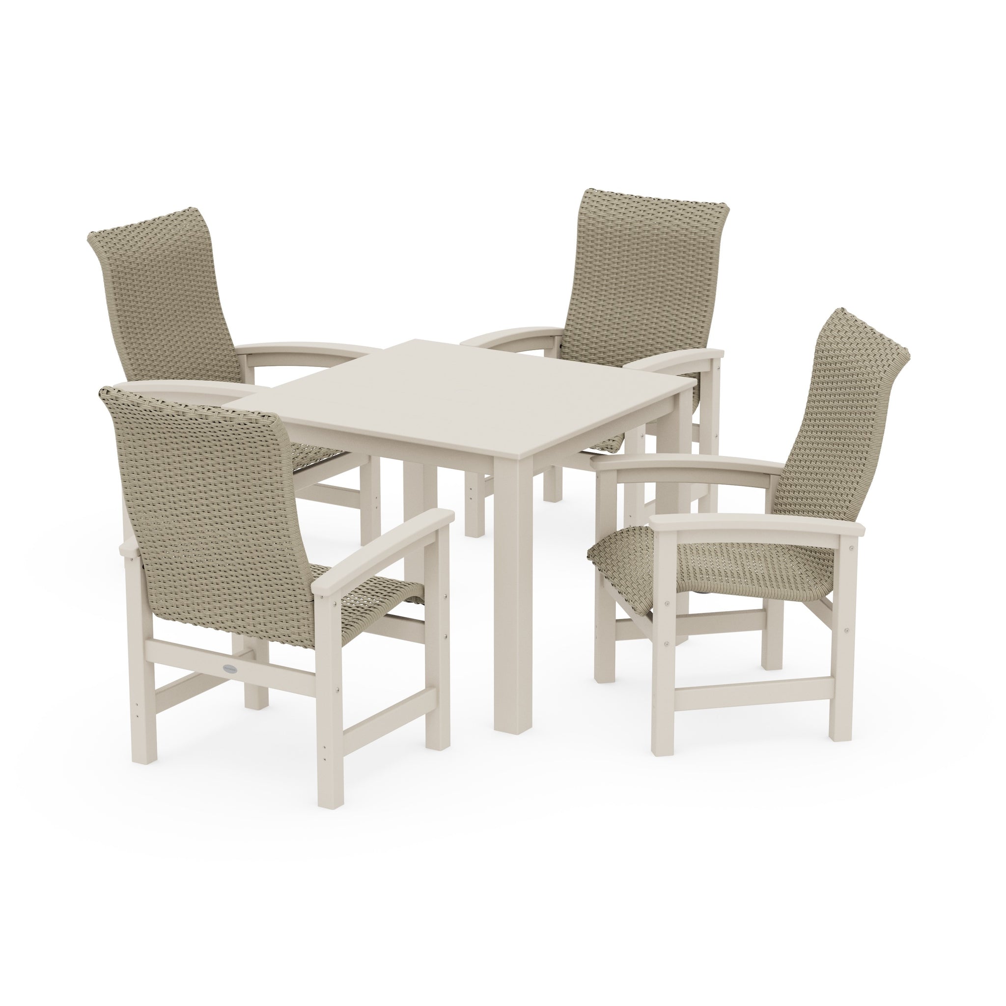 Coastal Woven High-Back 5-Piece Parsons Dining Set