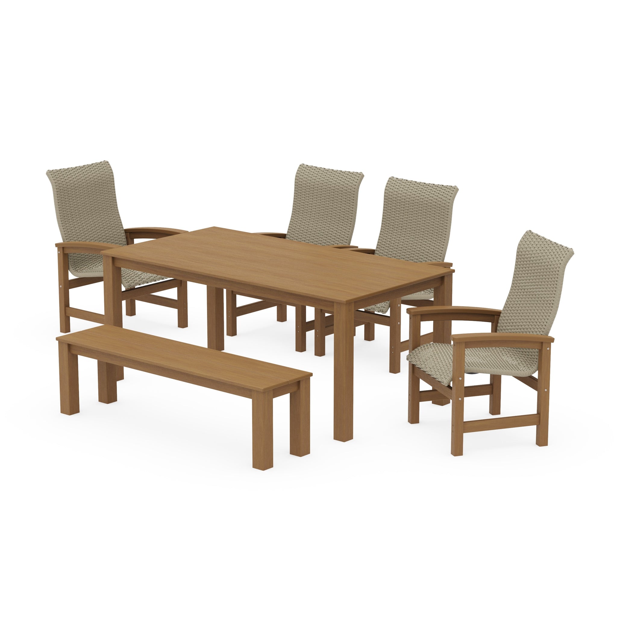 Coastal Woven High-Back 6-Piece Parsons Dining Set with Bench