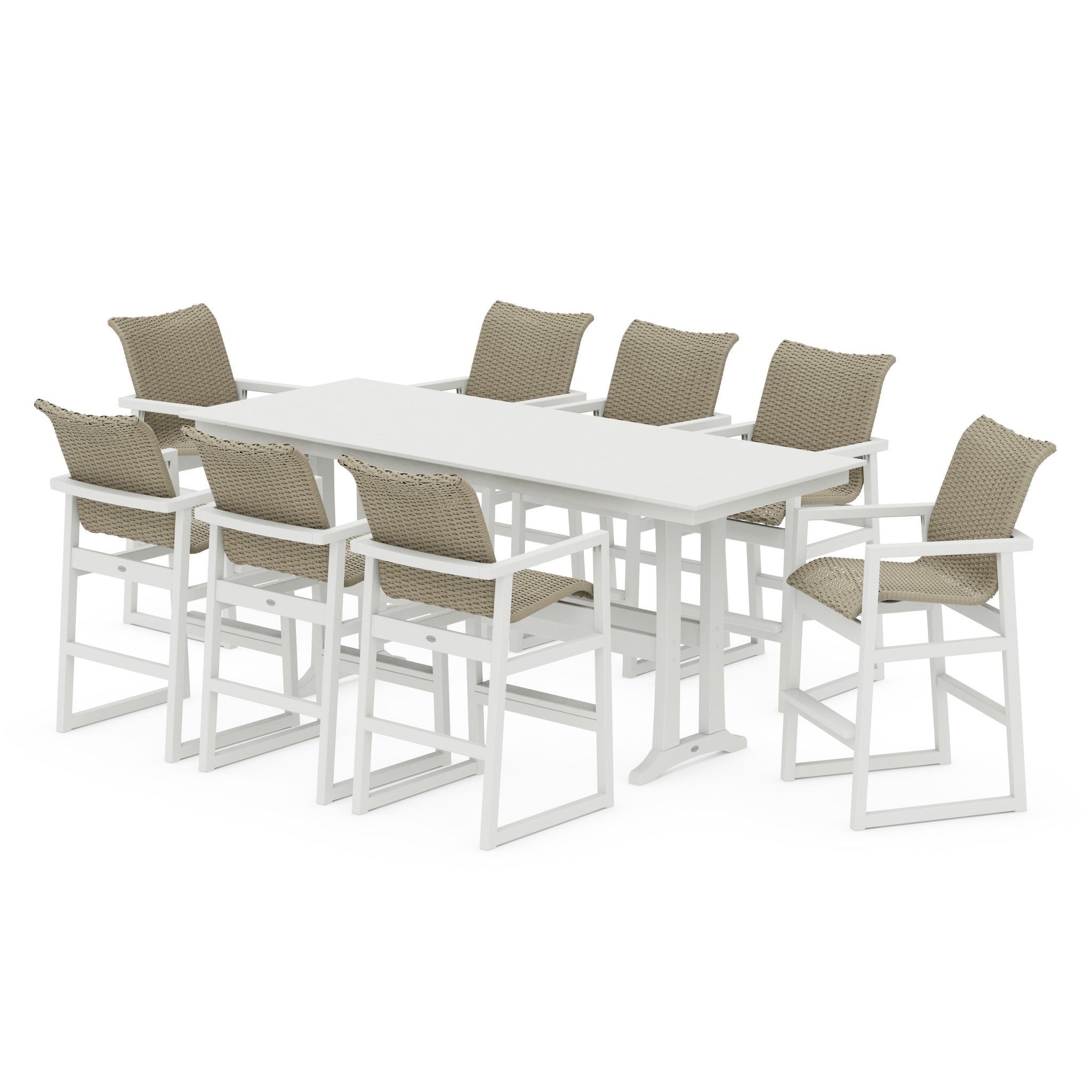 EDGE Woven 9-Piece Farmhouse Bar Set with Trestle Legs