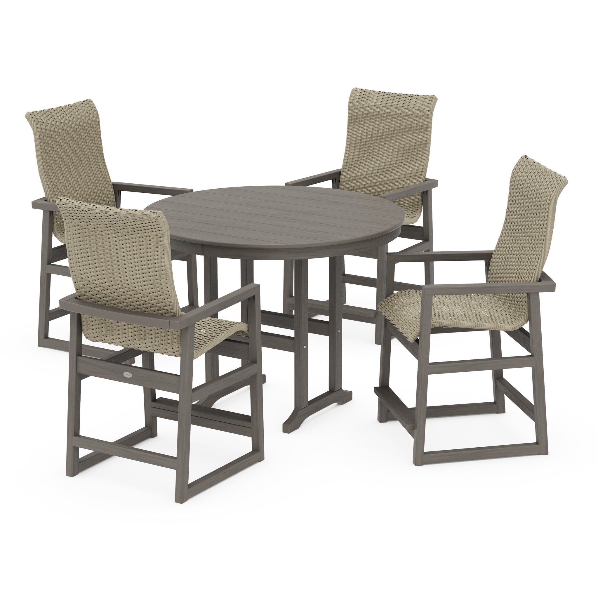 EDGE Woven Highback 5-Piece Round Farmhouse Counter Set