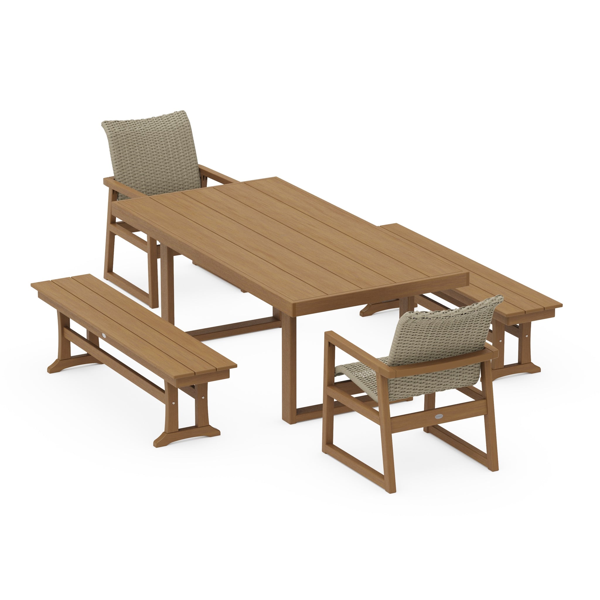 EDGE Woven 5-Piece Dining Set with Benches