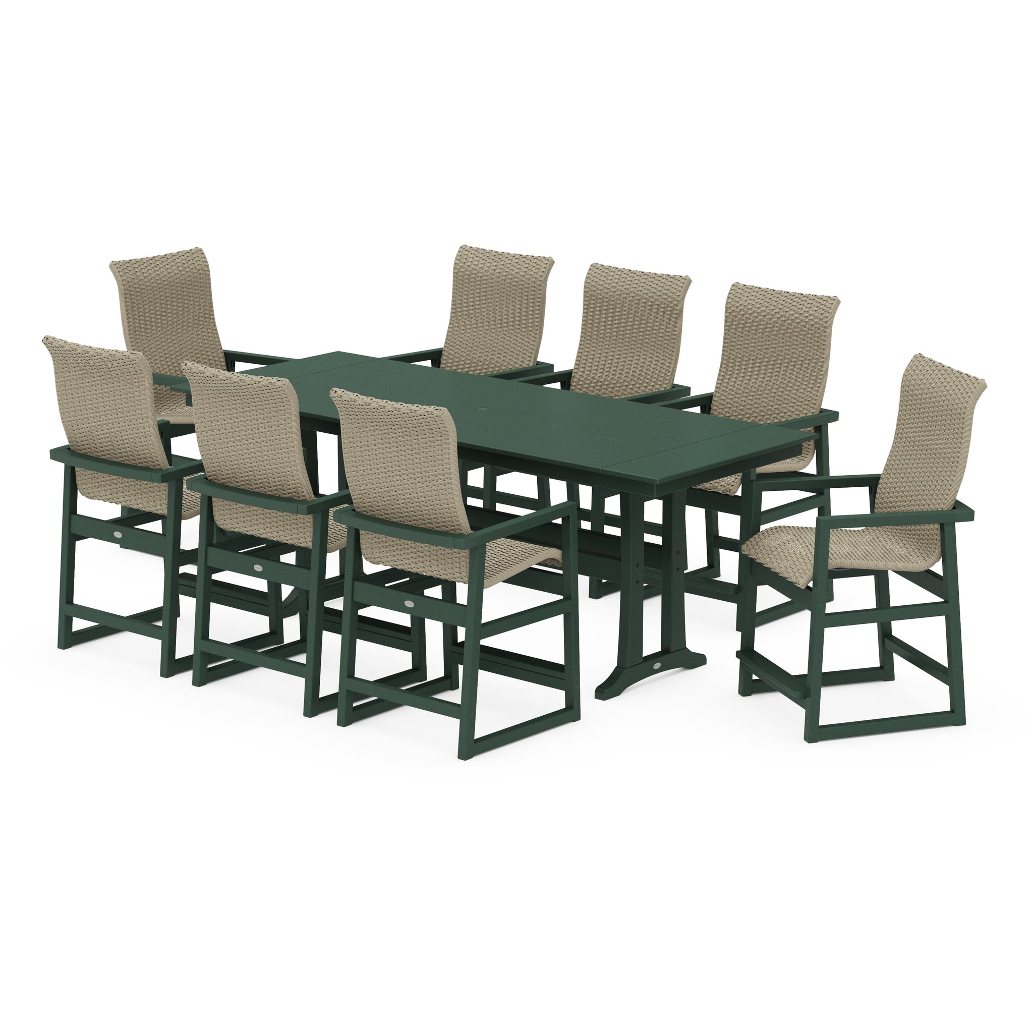 EDGE Woven Highback 9-Piece Farmhouse Counter Set with Trestle Legs