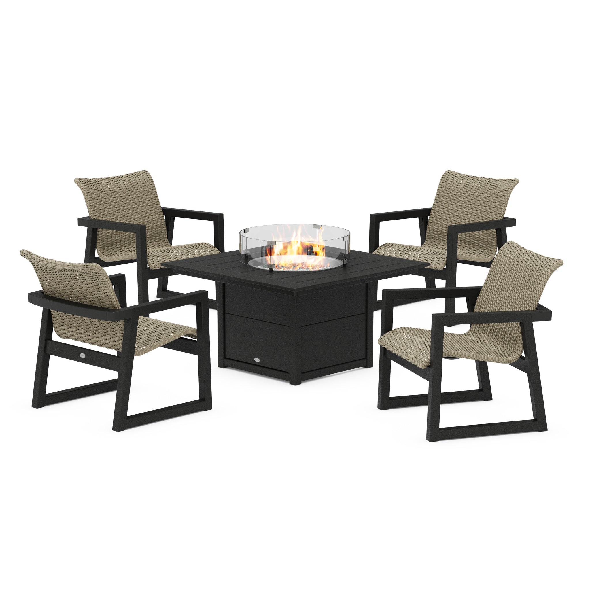 EDGE Woven 5-Piece Lounge Chair Seating Set with Fire Pit Table