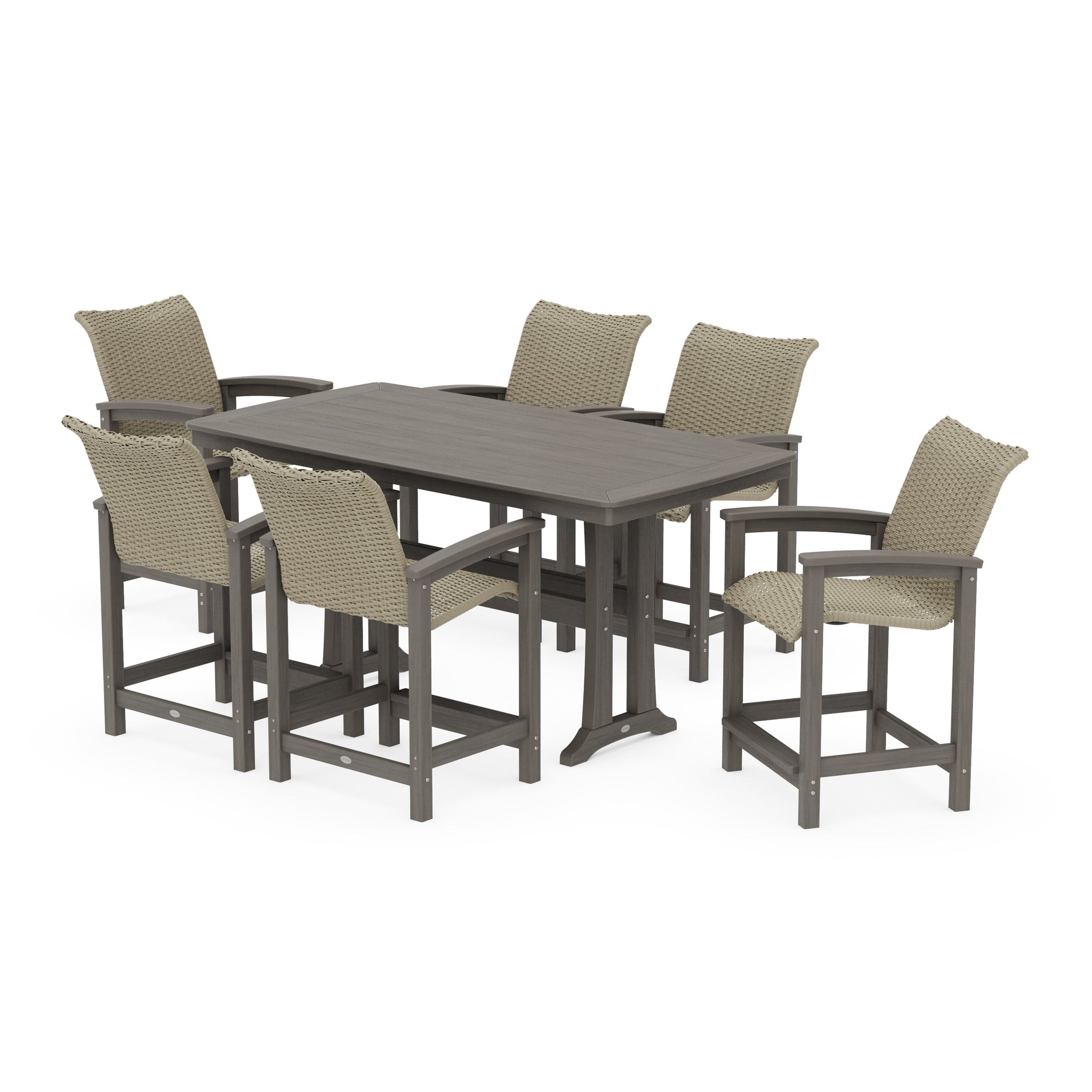 Coastal Woven Arm Chair 7-Piece Counter Set with Trestle Legs