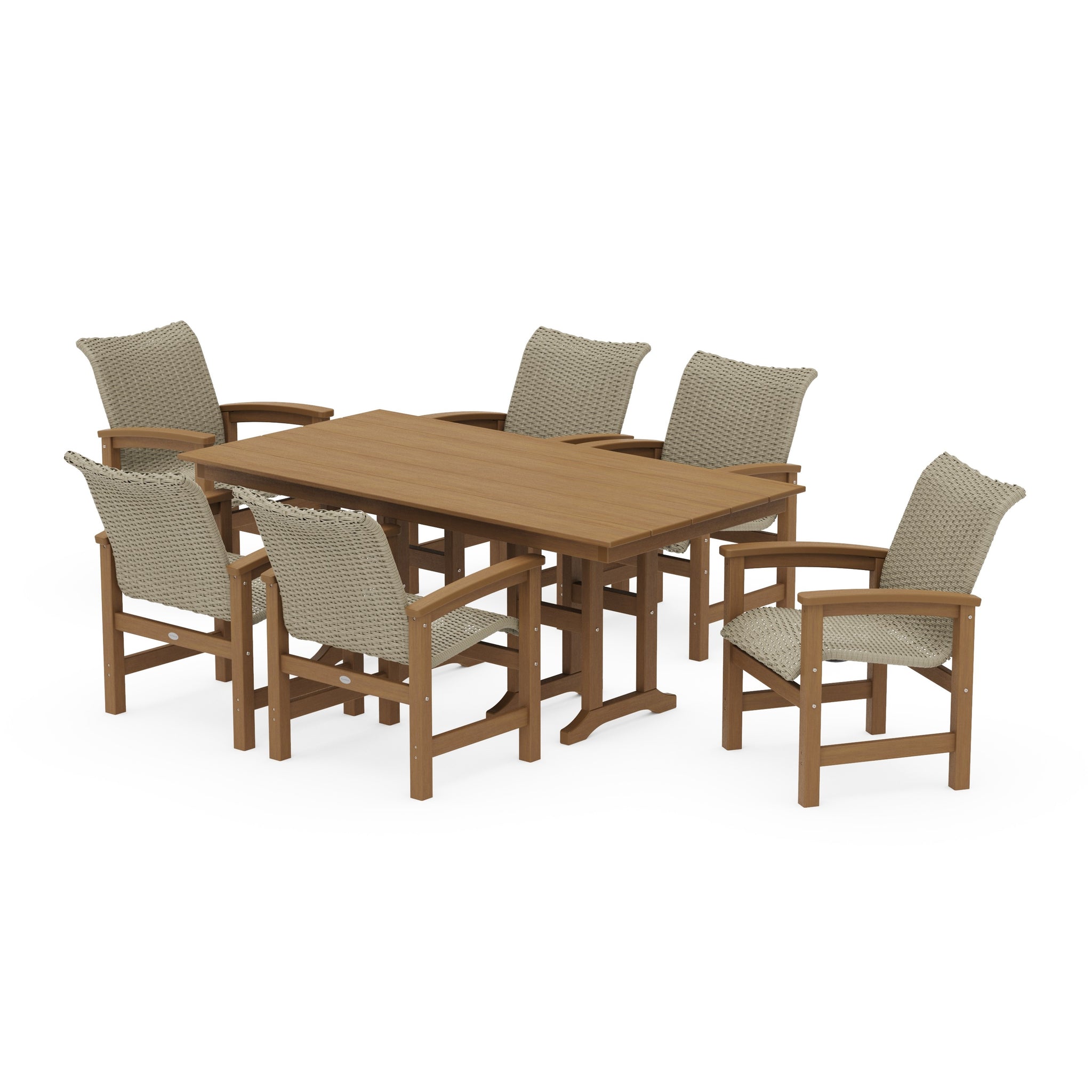 Coastal Woven Arm Chair 7-Piece Farmhouse Dining Set