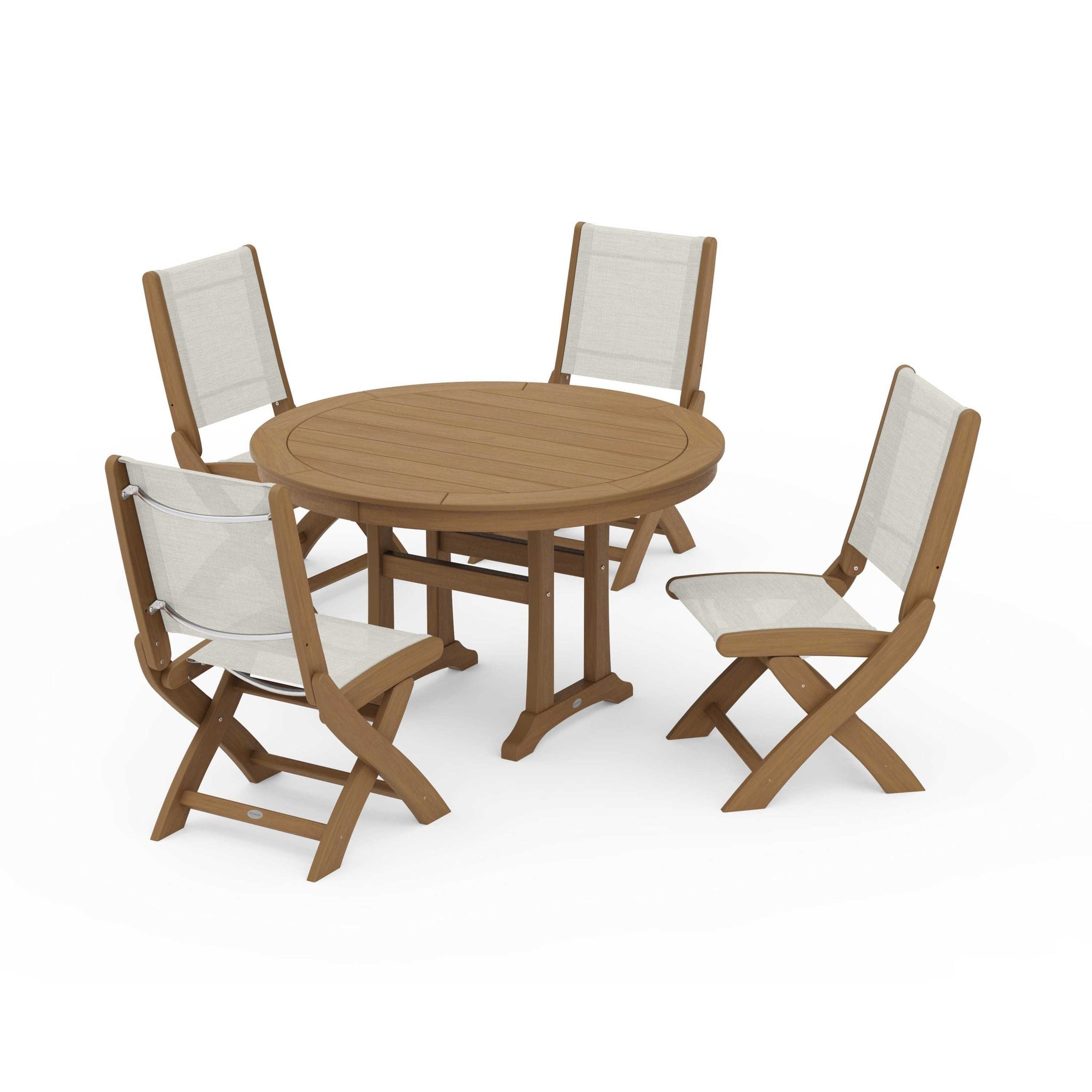 Coastal Folding Side Chair 5-Piece Round Dining Set With Trestle Legs
