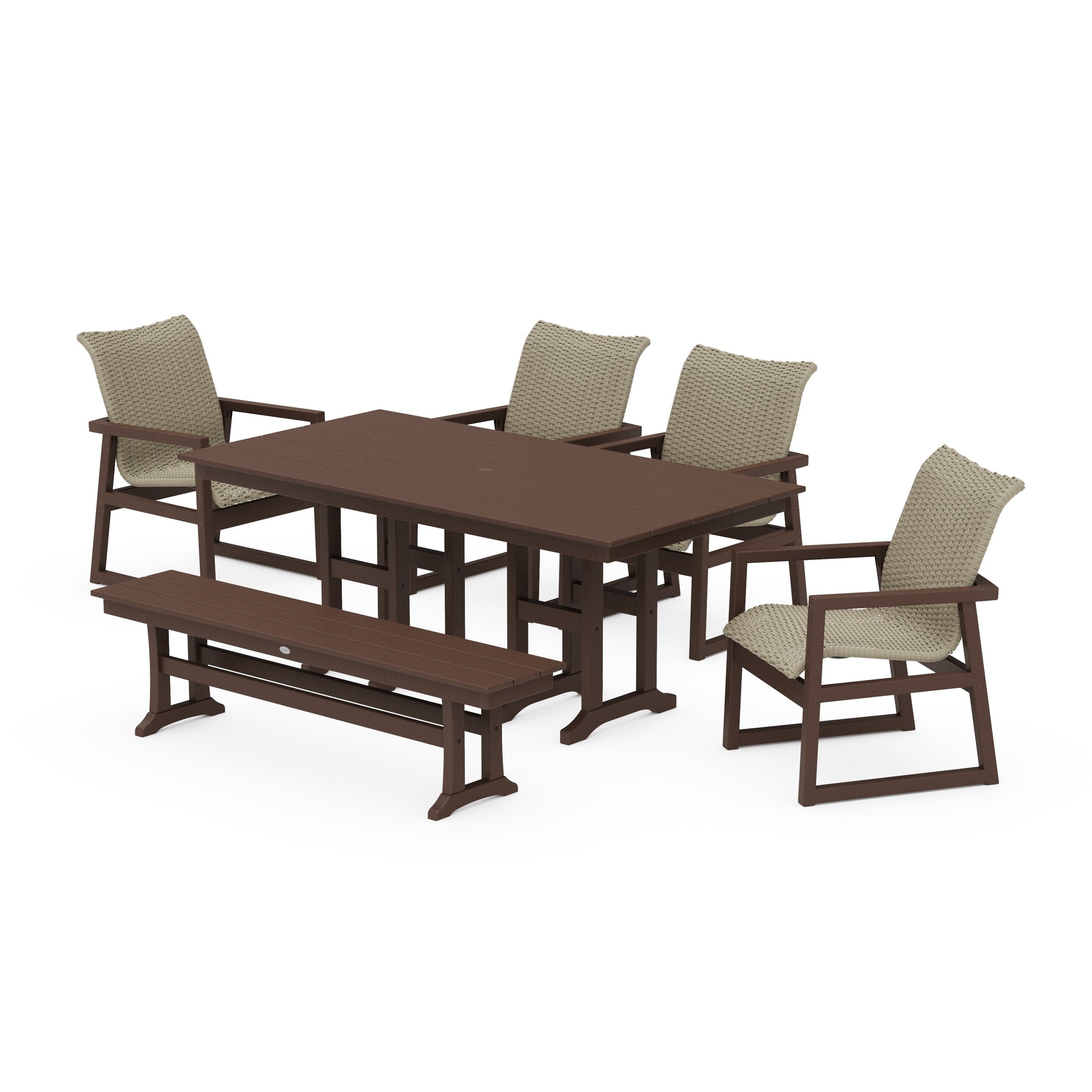 EDGE Woven 6-Piece Farmhouse Dining Set with Bench