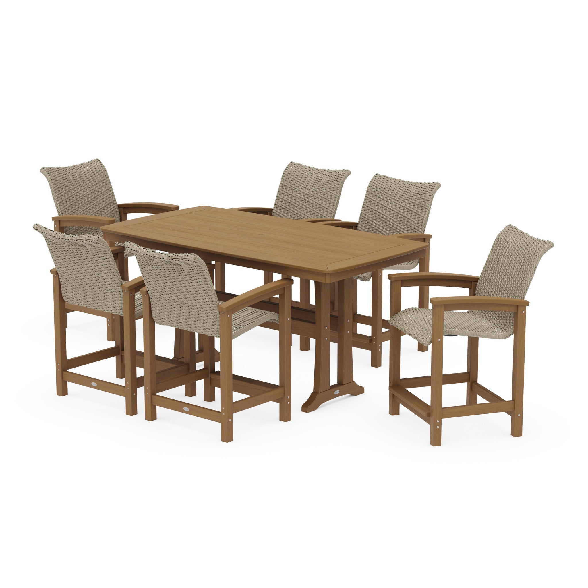 Coastal Woven Arm Chair 7-Piece Counter Set with Trestle Legs