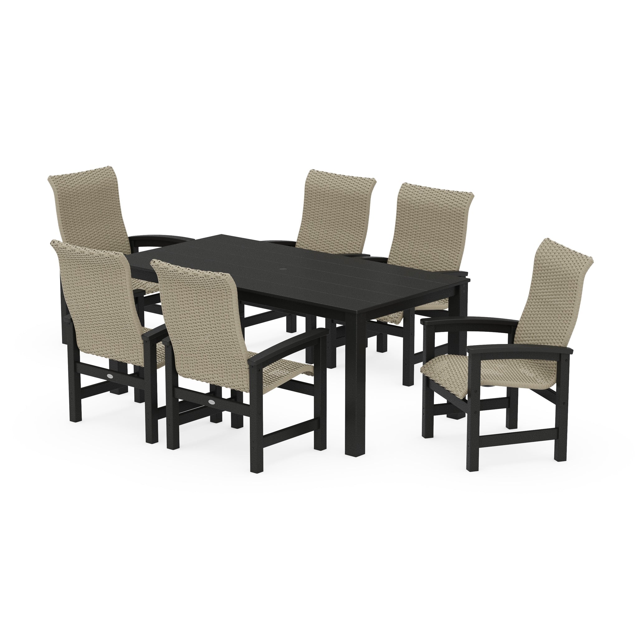 Coastal Woven High-Back Arm Chair 7-Piece Parsons Dining Set
