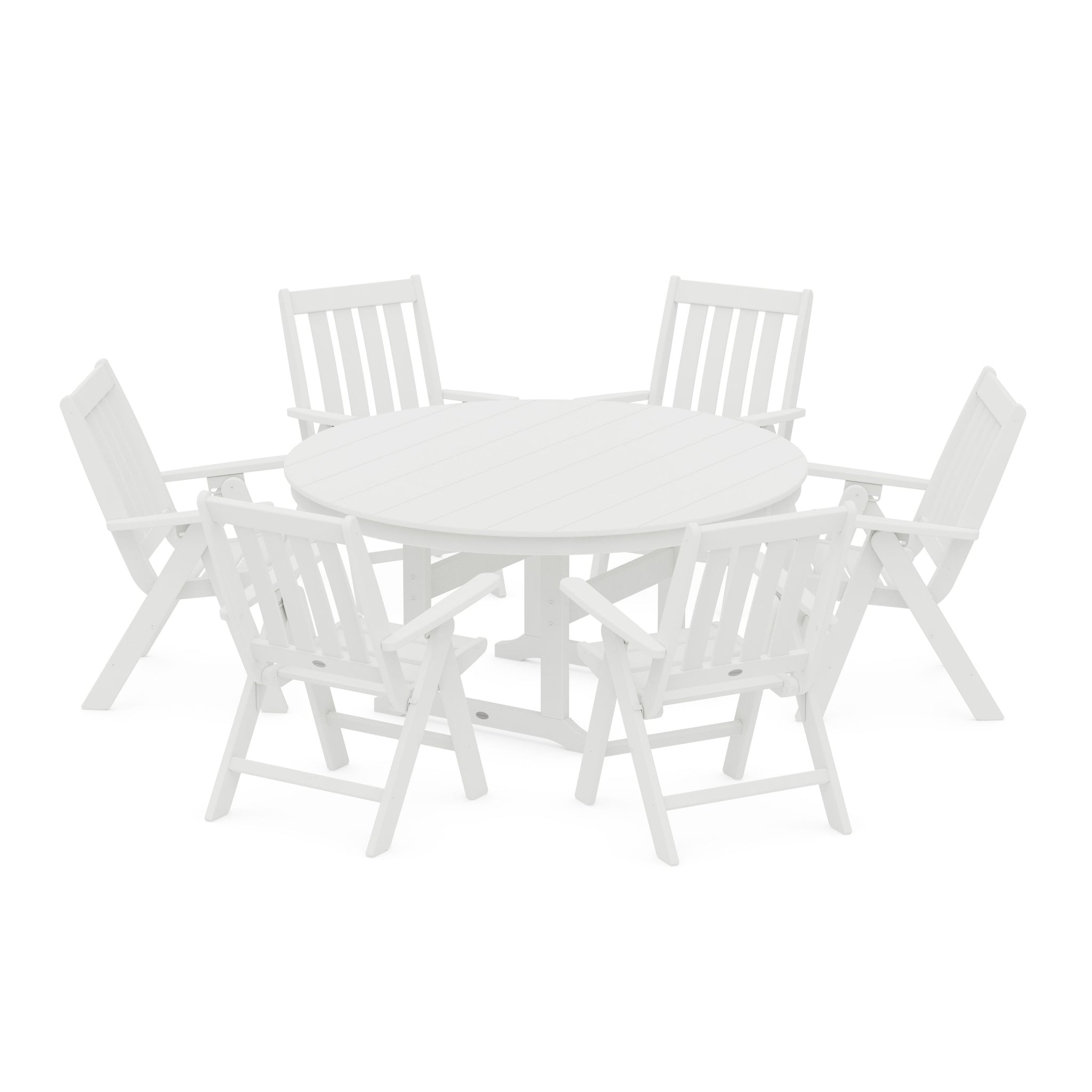 Vineyard 7-Piece Folding Chair Round Farmhouse Dining Set