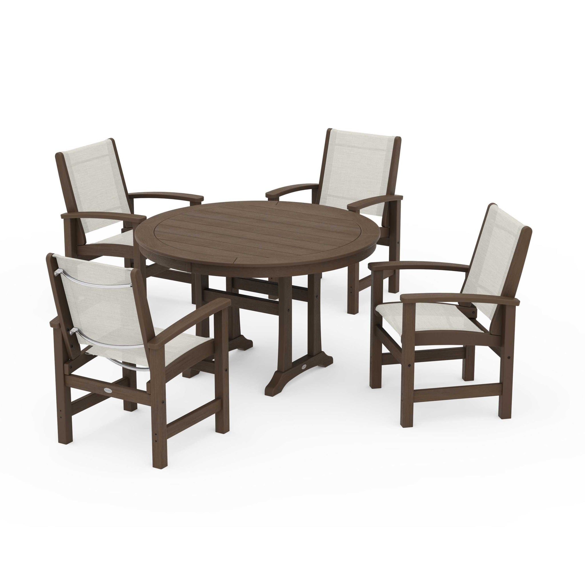 Coastal 5-Piece Round Dining Set with Trestle Legs