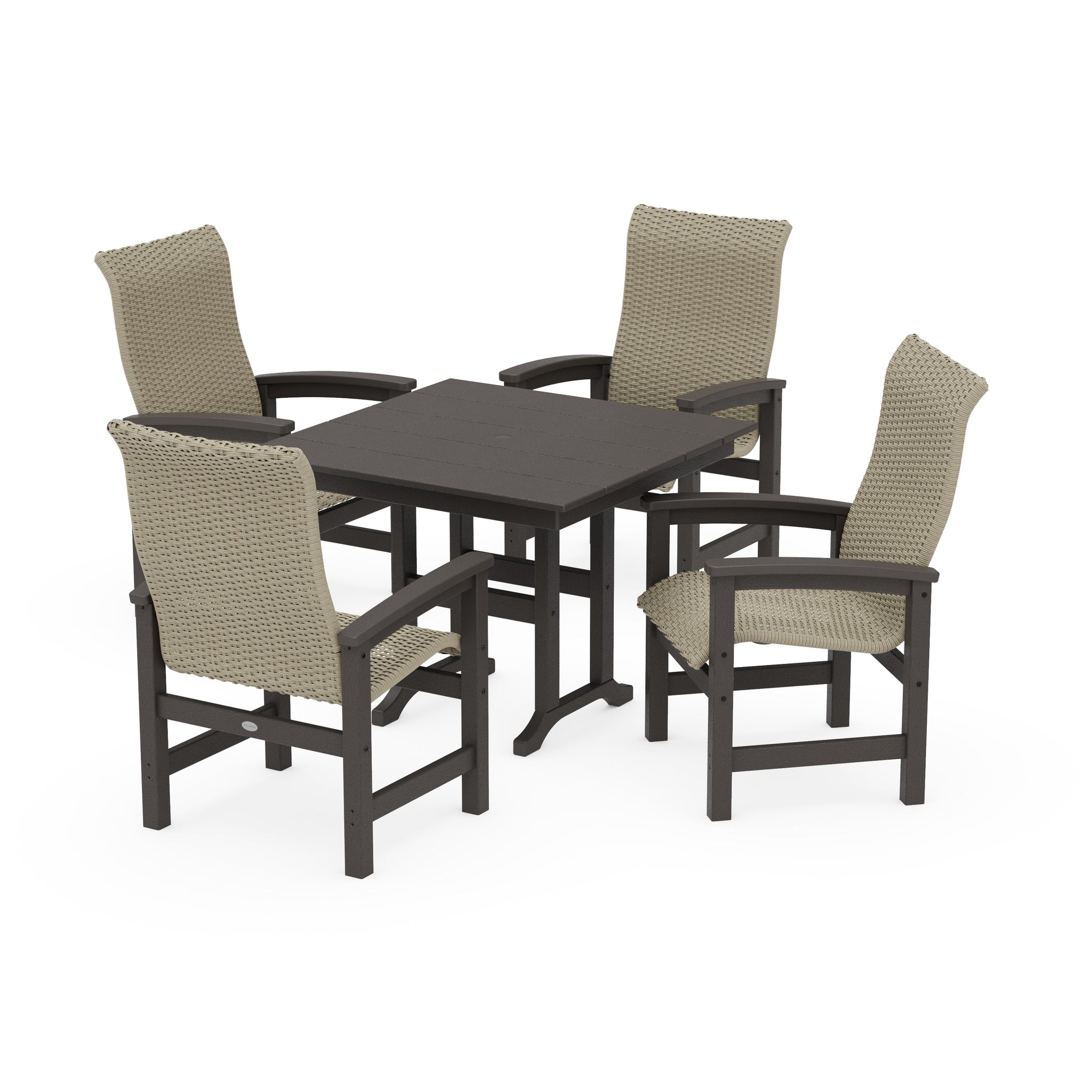 Coastal Woven High-Back 5-Piece Farmhouse Dining Set