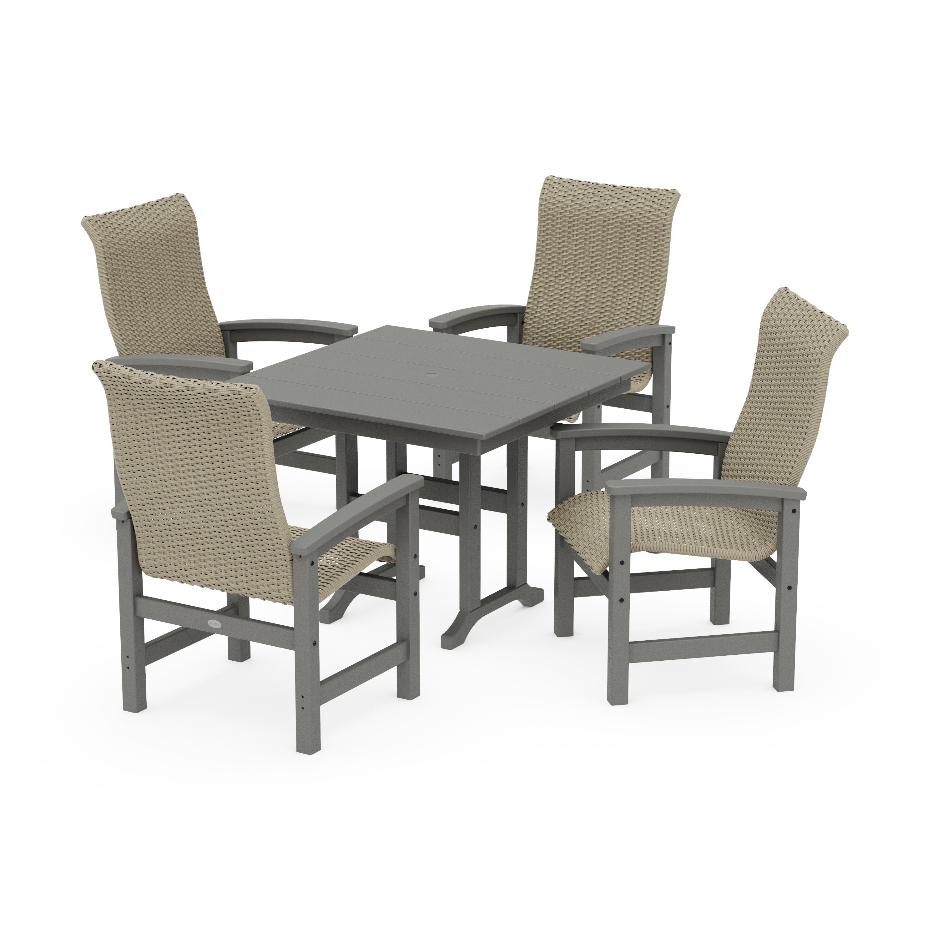 Coastal Woven High-Back 5-Piece Farmhouse Dining Set