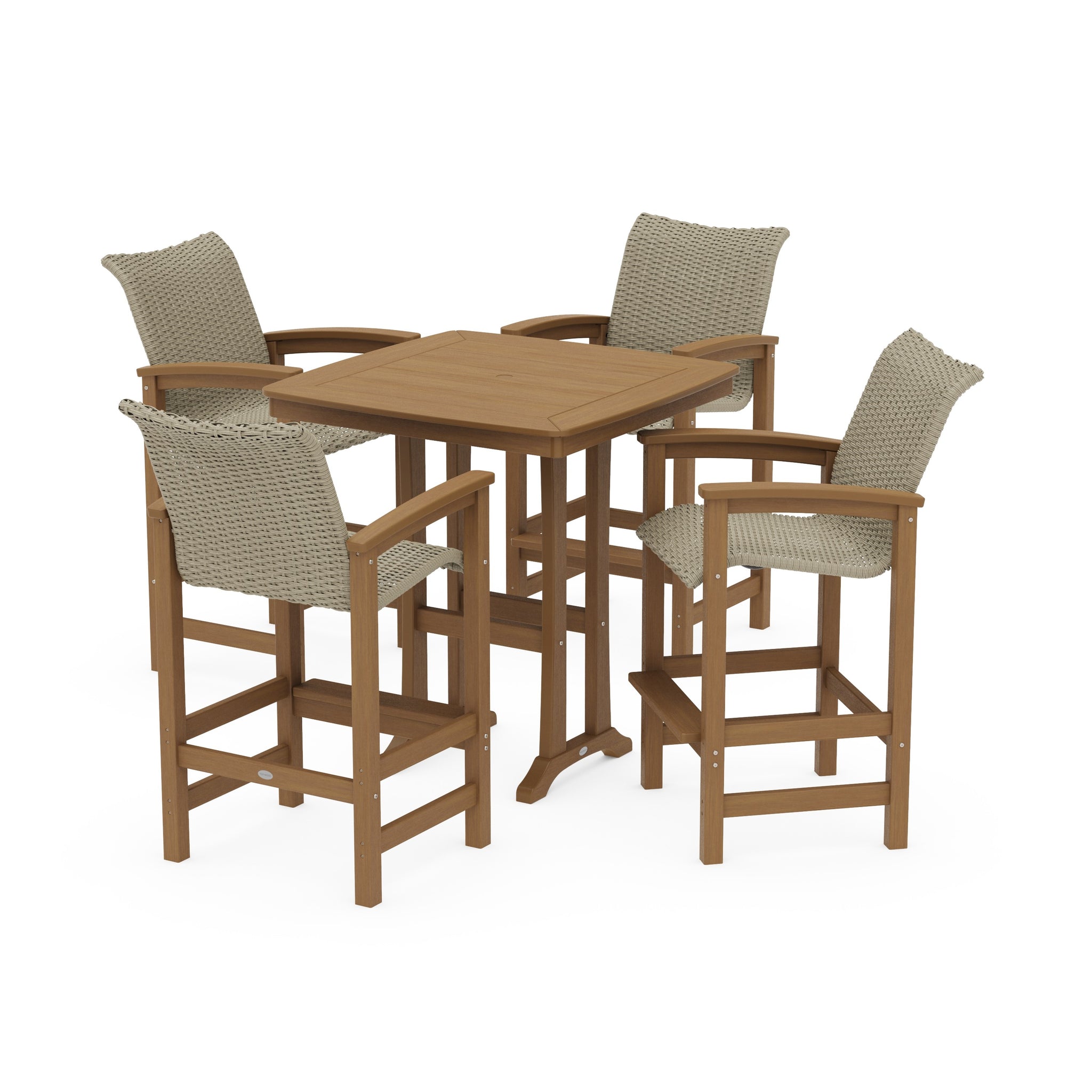 Coastal Woven 5-Piece Bar Set with Trestle Legs