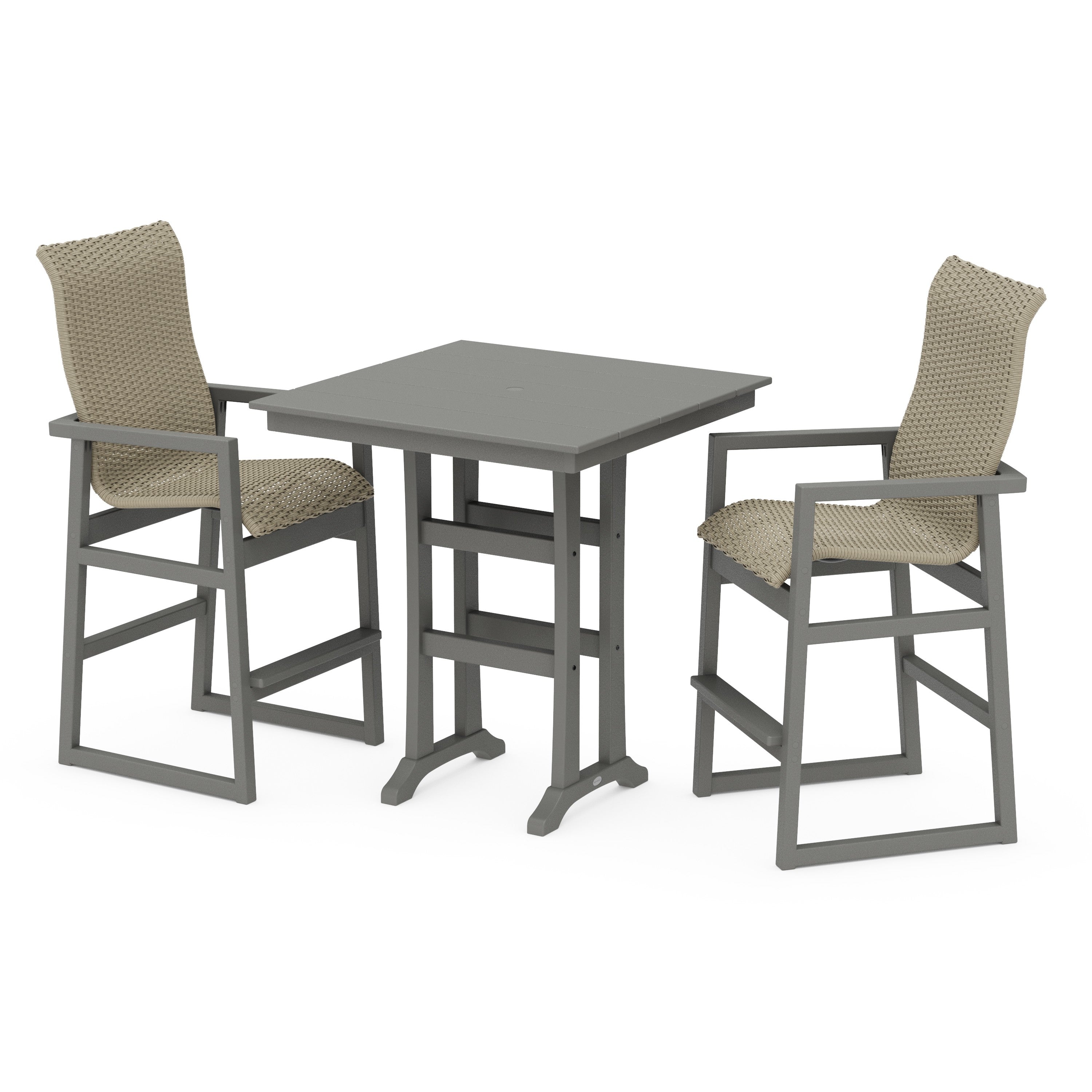 EDGE Woven Highback 3-Piece Farmhouse Bar Set with Trestle Legs