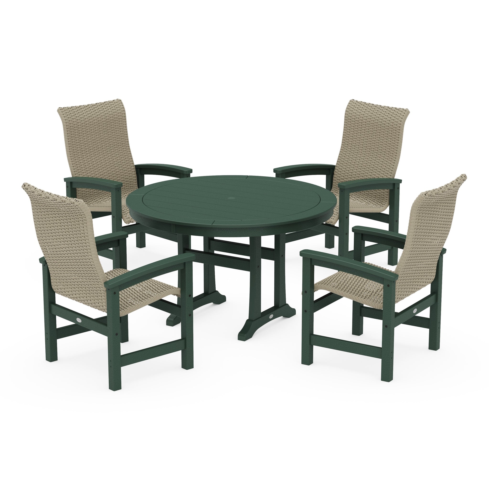Coastal Woven High-Back 5-Piece Round Dining Set with Trestle Legs