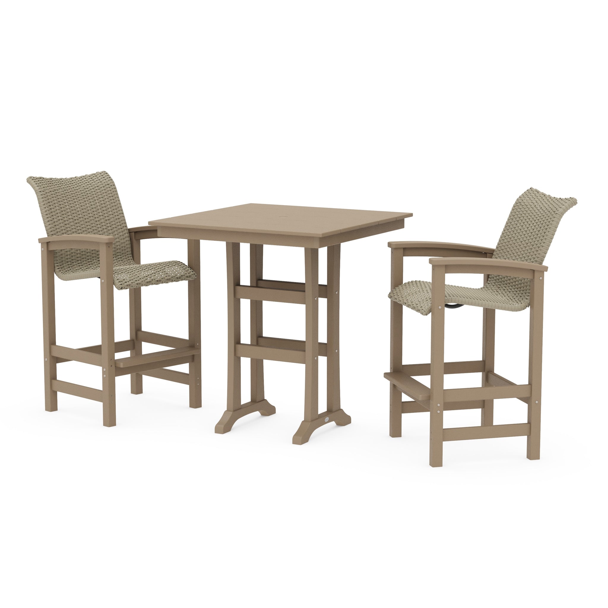 Coastal Woven 3-Piece Farmhouse Bar Set with Trestle Legs