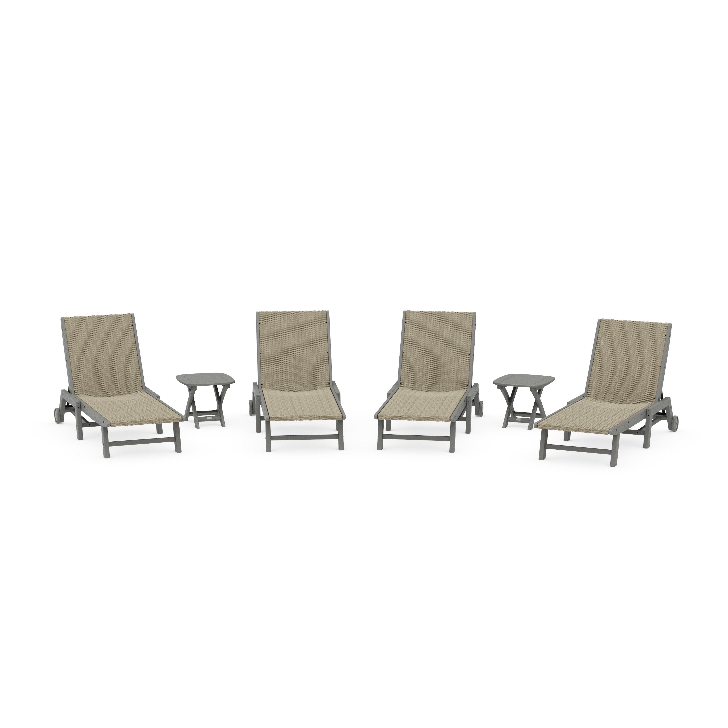 6- Piece Coastal Woven Chaise with Wheels Chaise Lounge Set