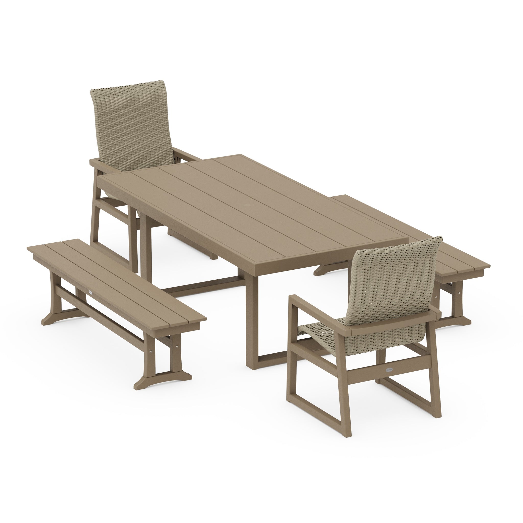 EDGE Woven Highback 5-Piece Dining Set with Benches