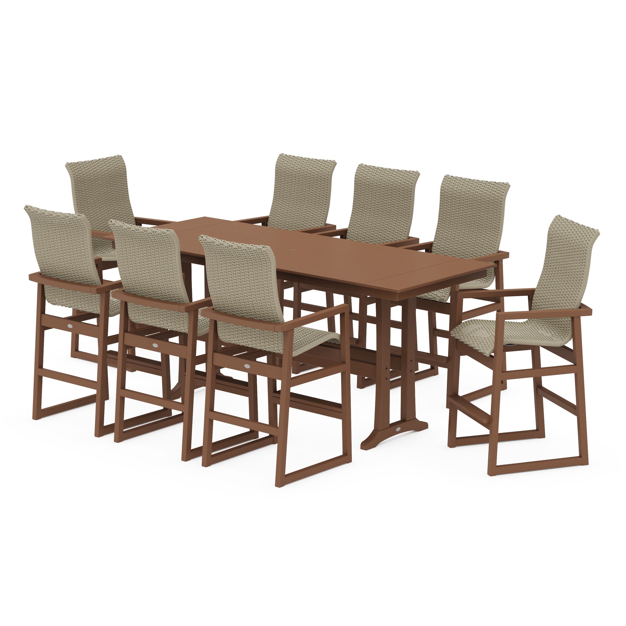 EDGE Woven Highback 9-Piece Farmhouse Bar Set with Trestle Legs