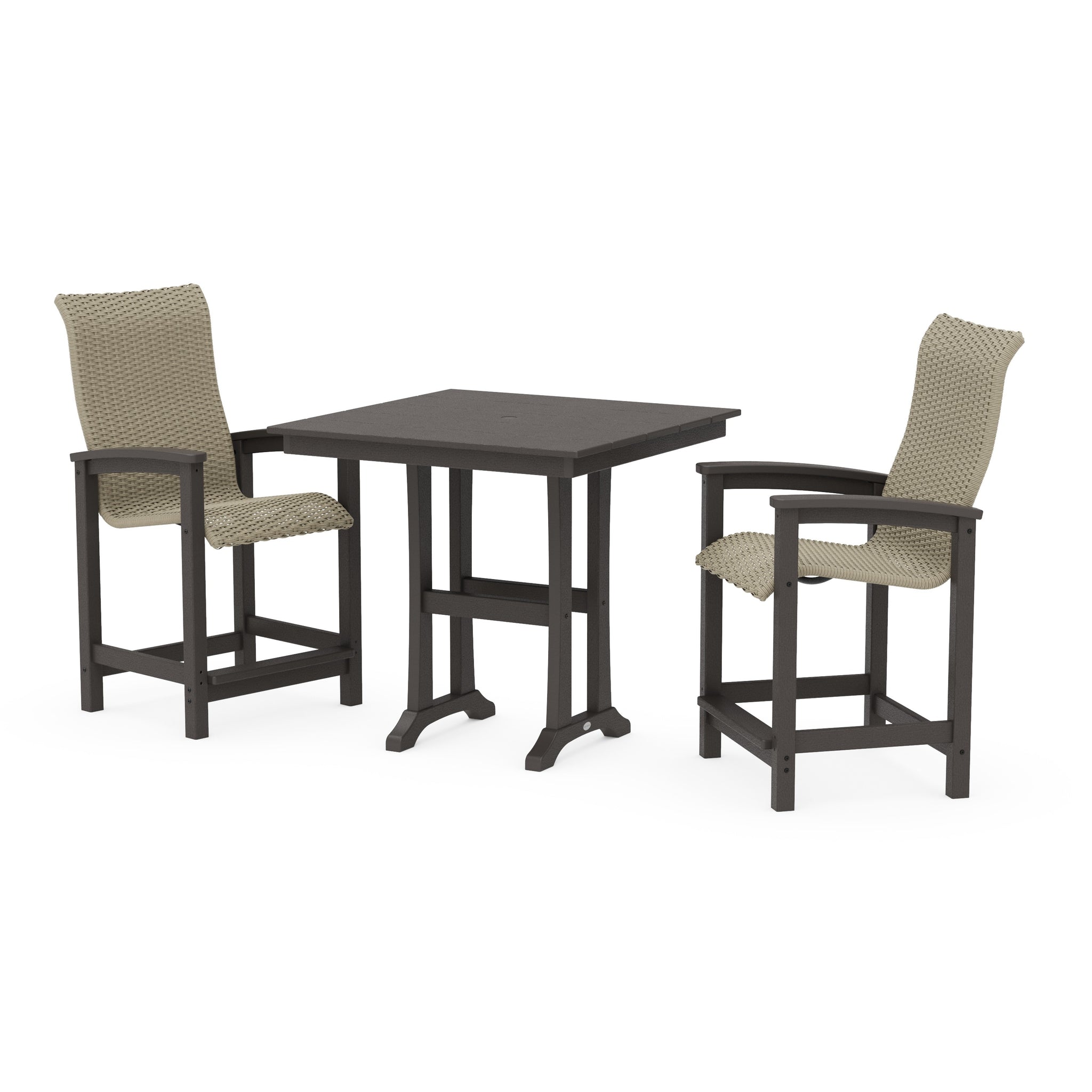 Coastal Woven High-Back 3-Piece Farmhouse Counter Set with Trestle Legs