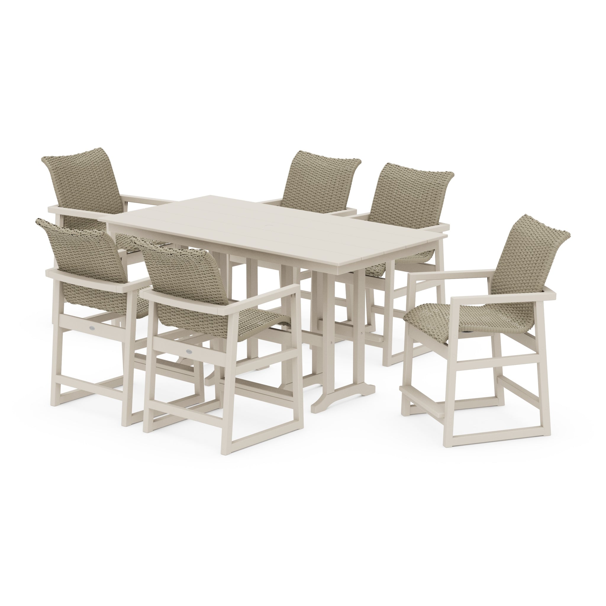 EDGE Woven Arm Chair 7-Piece Farmhouse Counter Set