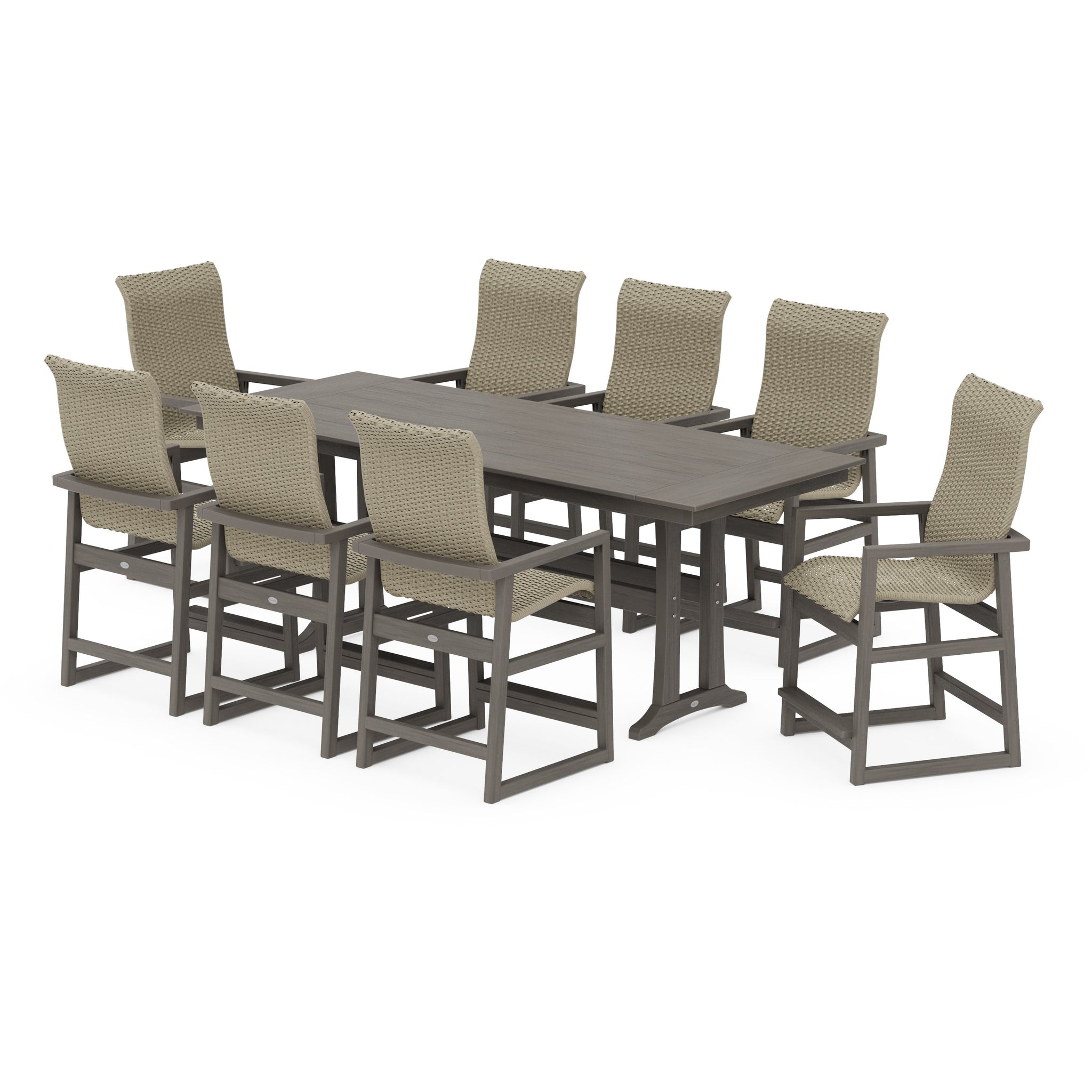EDGE Woven Highback 9-Piece Farmhouse Counter Set with Trestle Legs