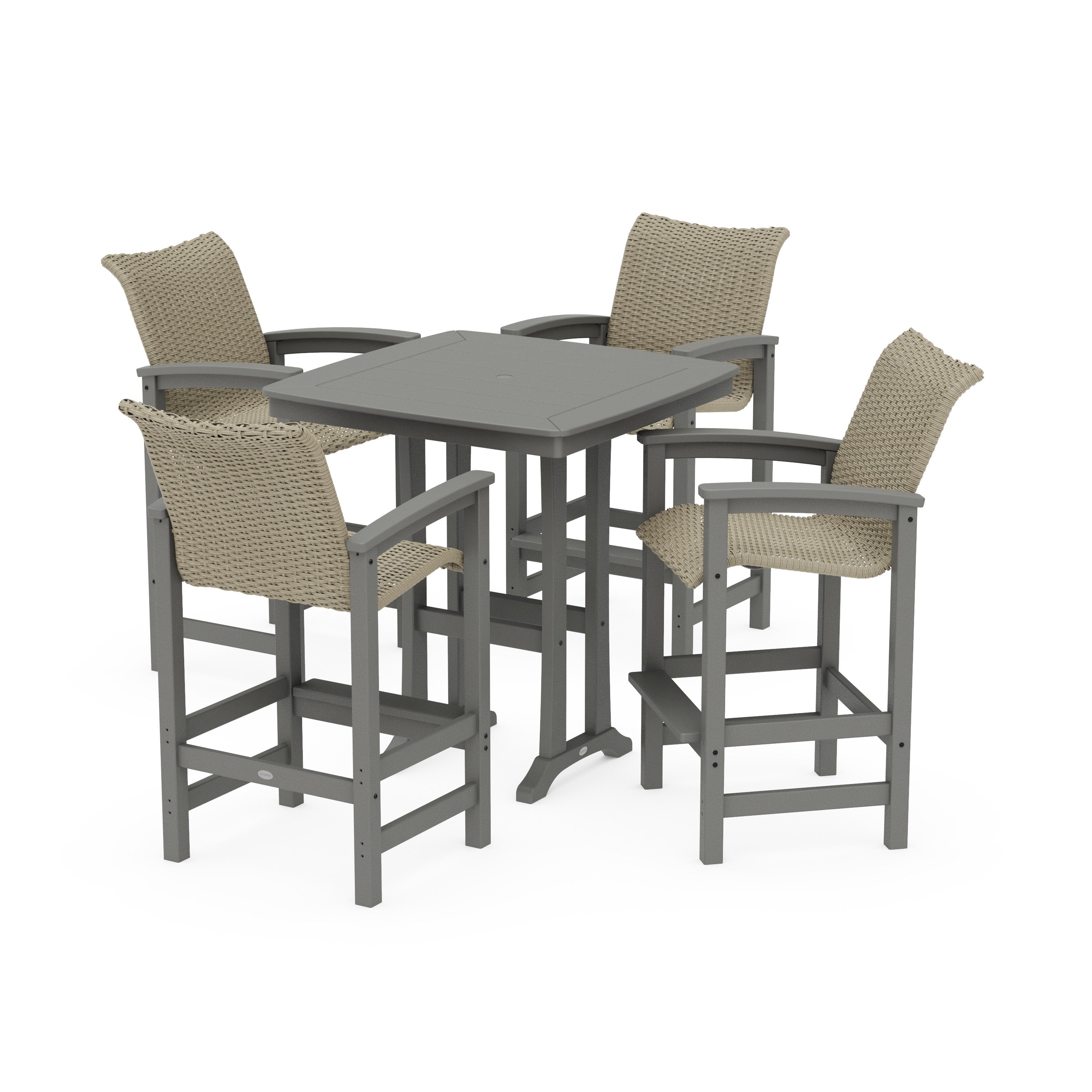 Coastal Woven 5-Piece Bar Set with Trestle Legs