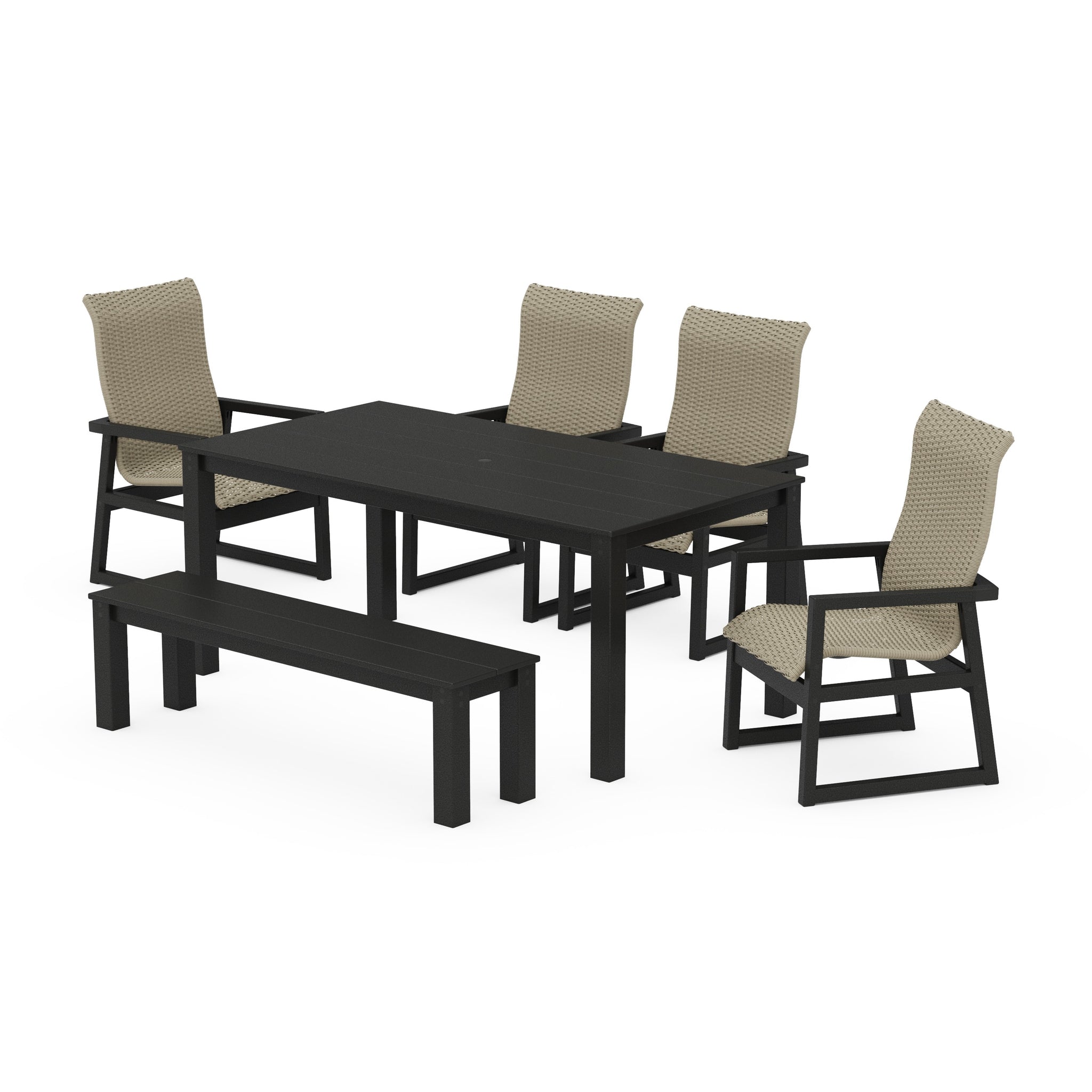 EDGE Woven Highback 6-Piece Parsons Dining Set with Bench