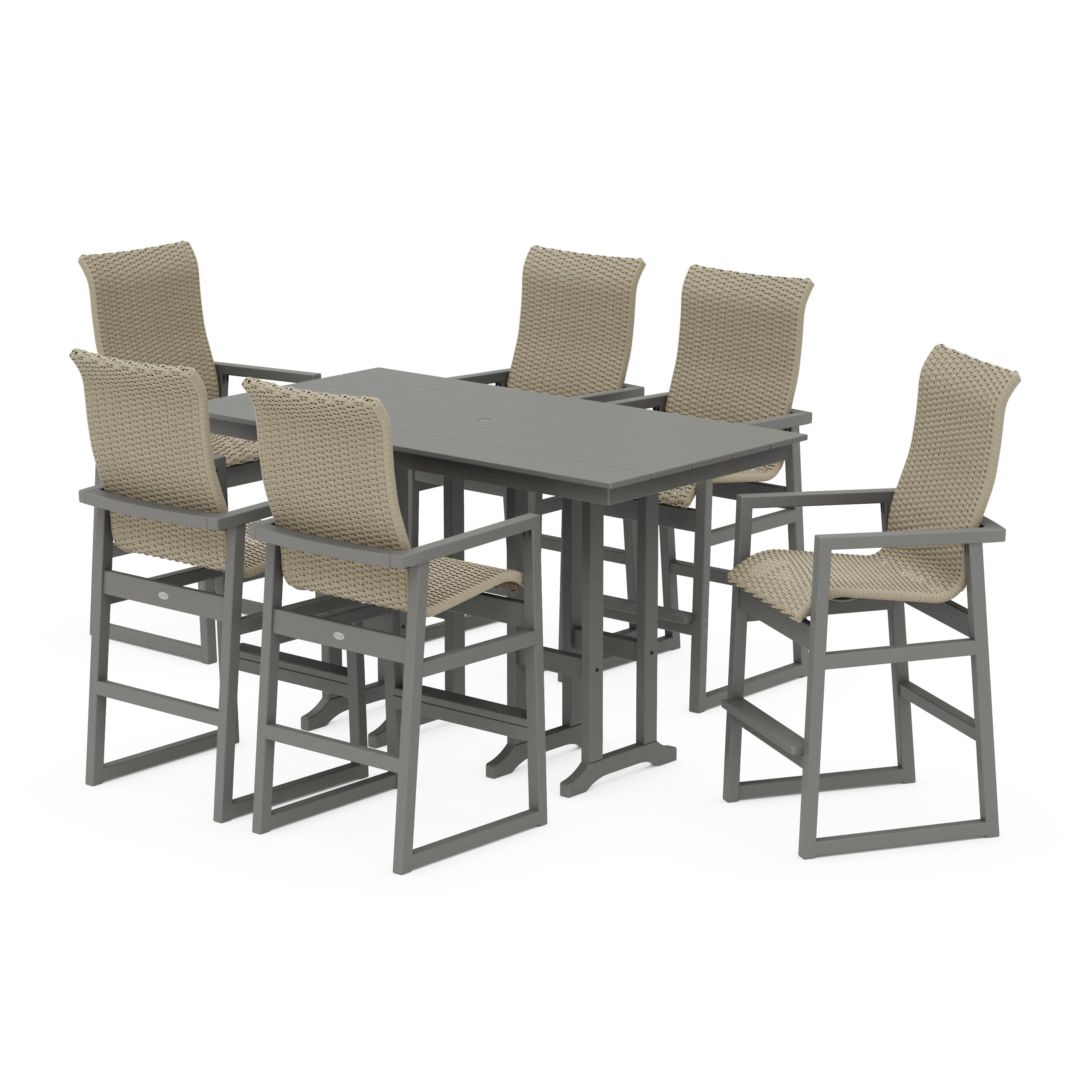 EDGE Woven Highback Arm Chair 7-Piece Farmhouse Bar Set