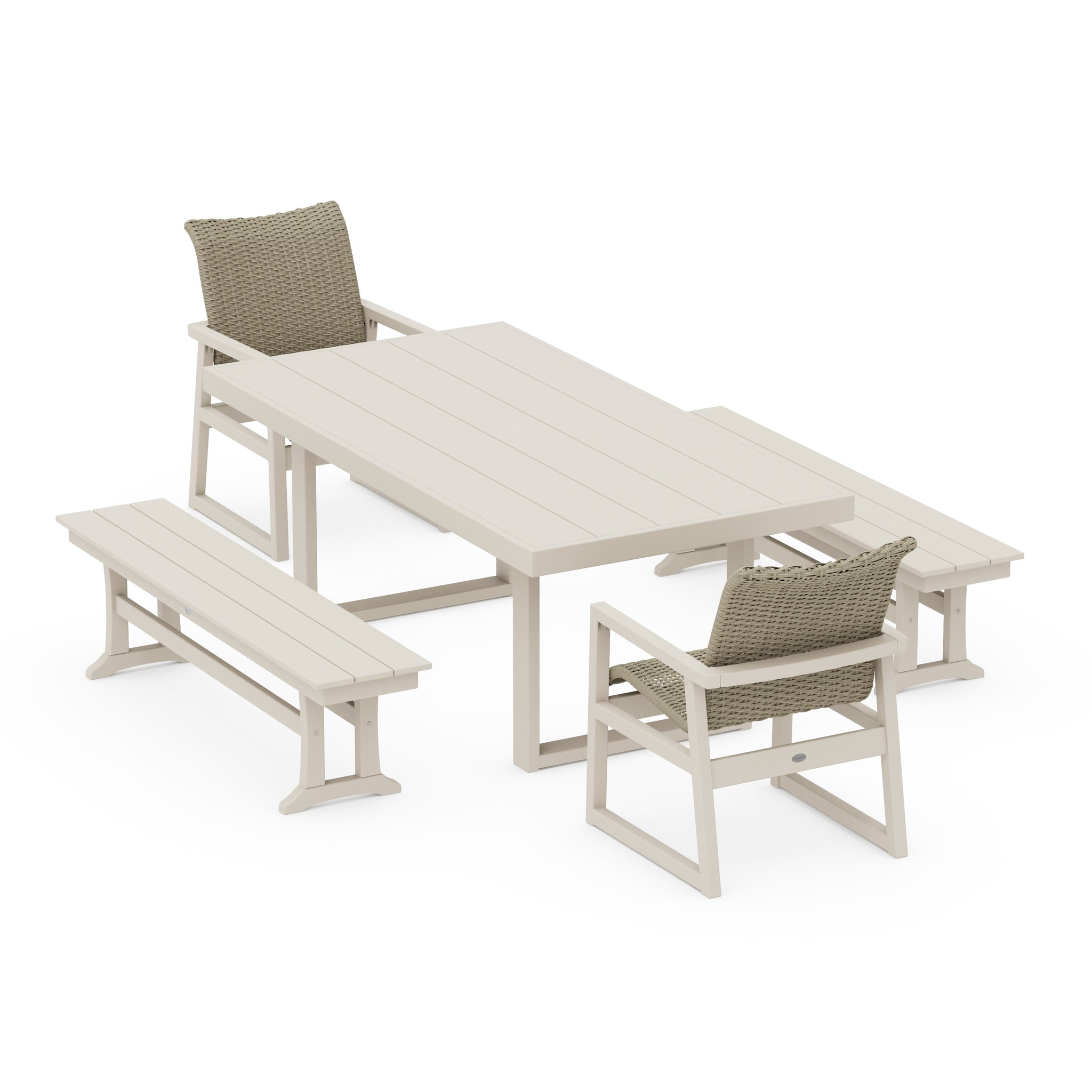 EDGE Woven 5-Piece Dining Set with Benches