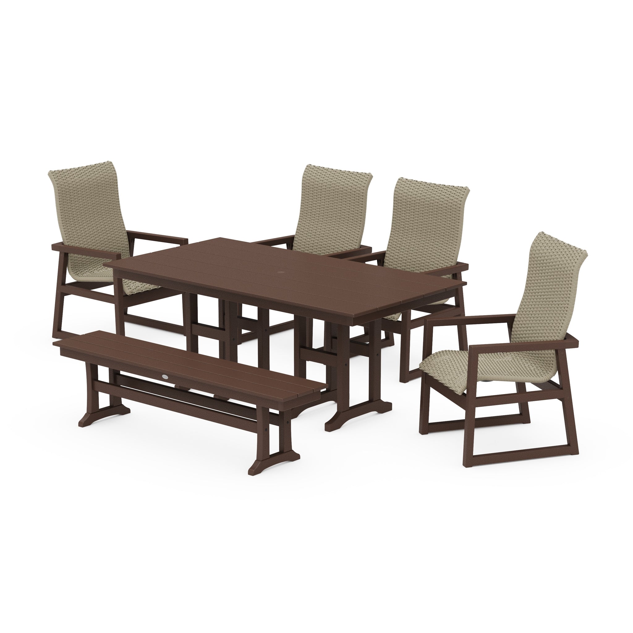 EDGE Woven Highback 6-Piece Farmhouse Dining Set with Bench
