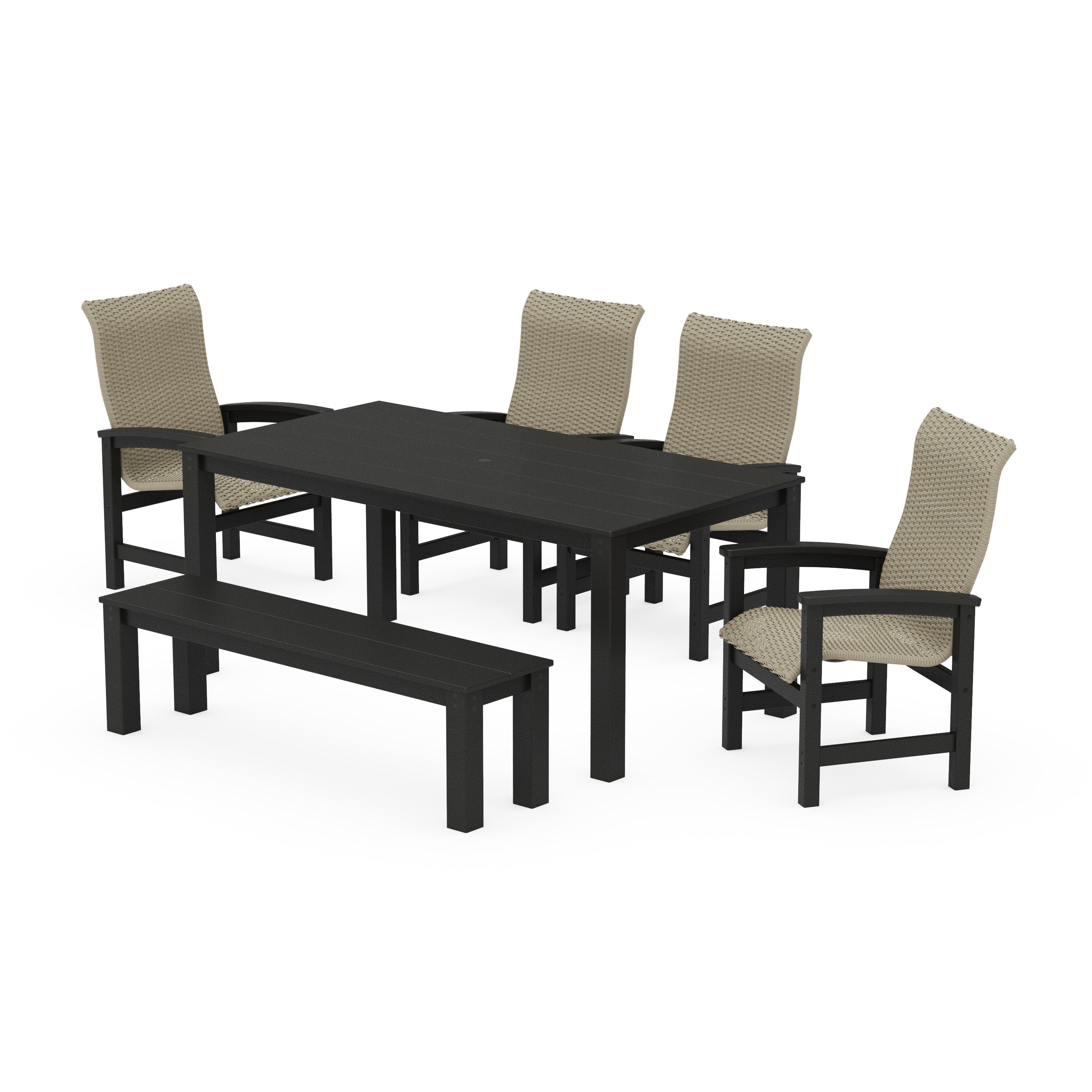 Coastal Woven High-Back 6-Piece Parsons Dining Set with Bench