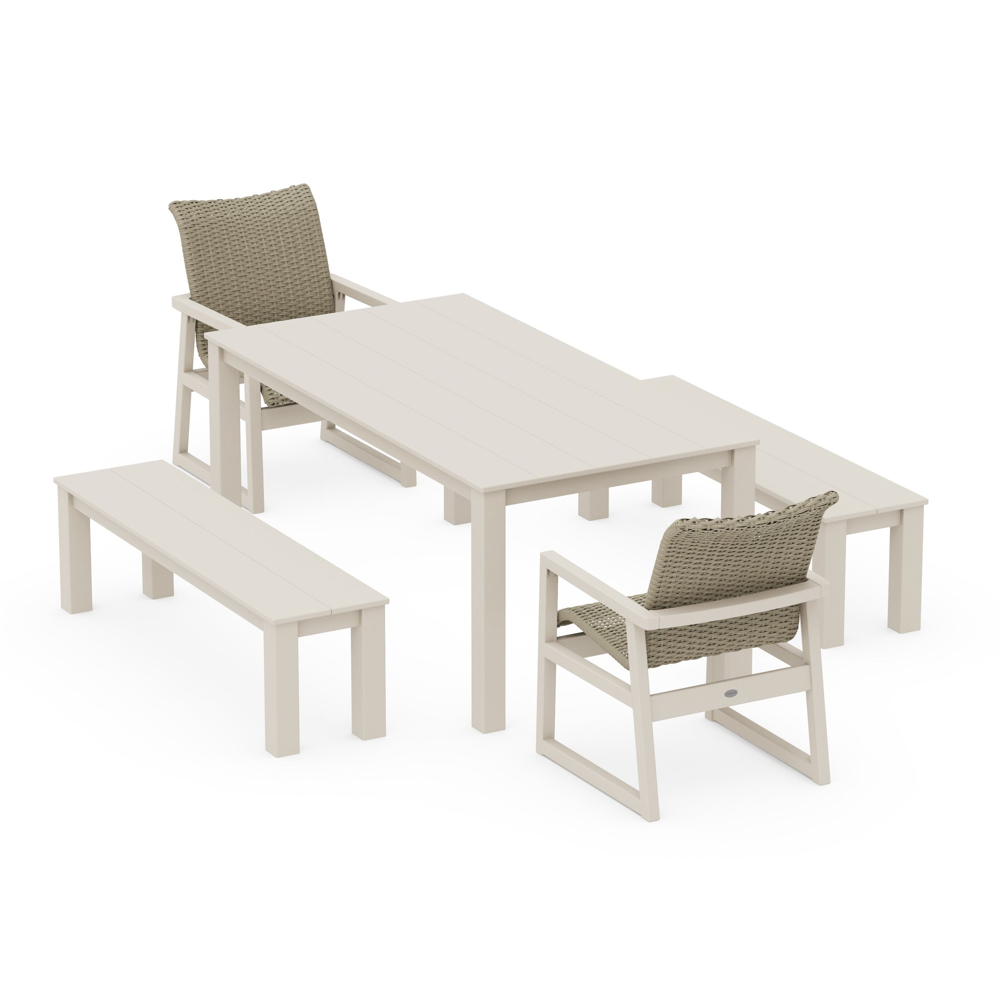 EDGE Woven 5-Piece Parsons Dining Set with Benches