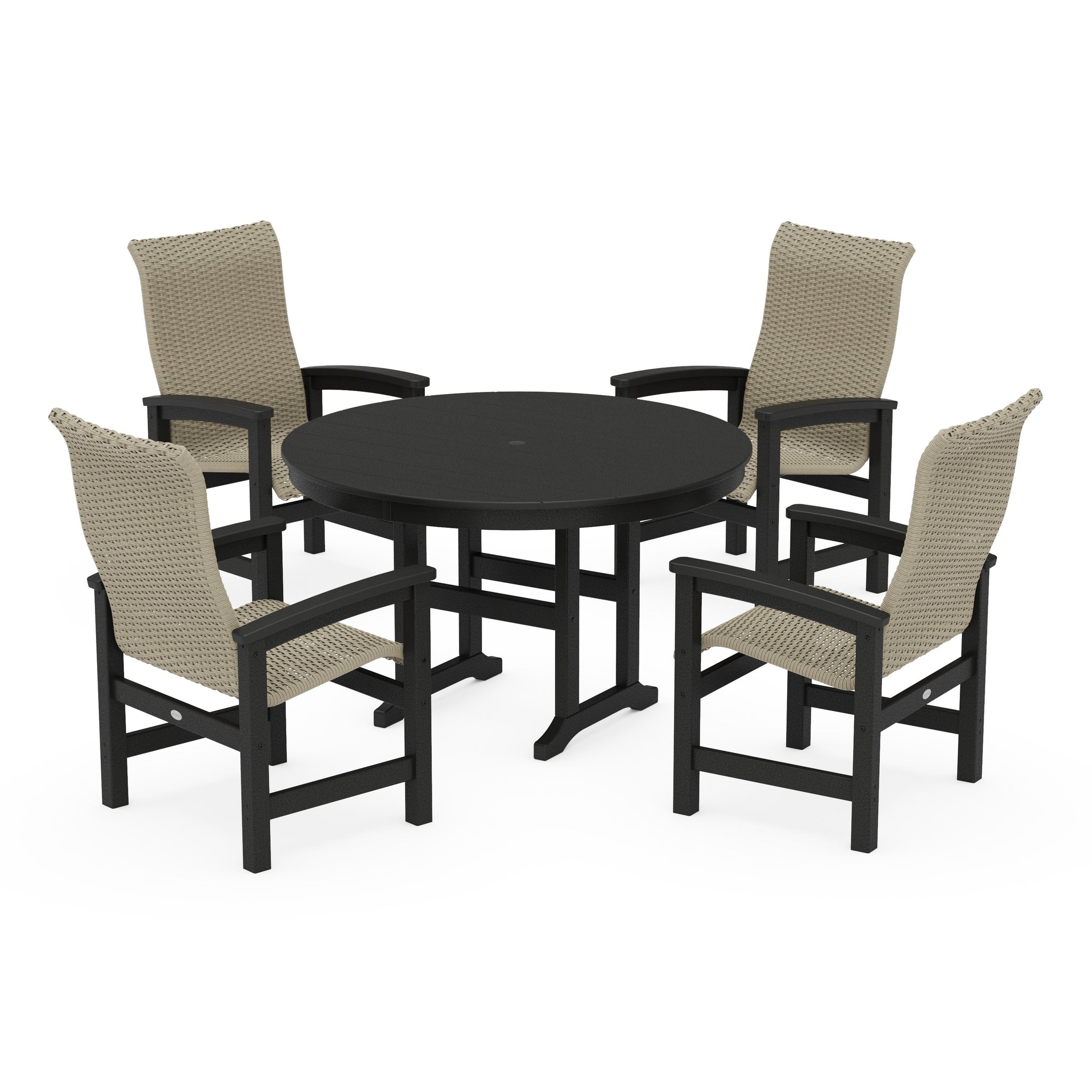 Coastal Woven High-Back 5-Piece Round Farmhouse Dining Set
