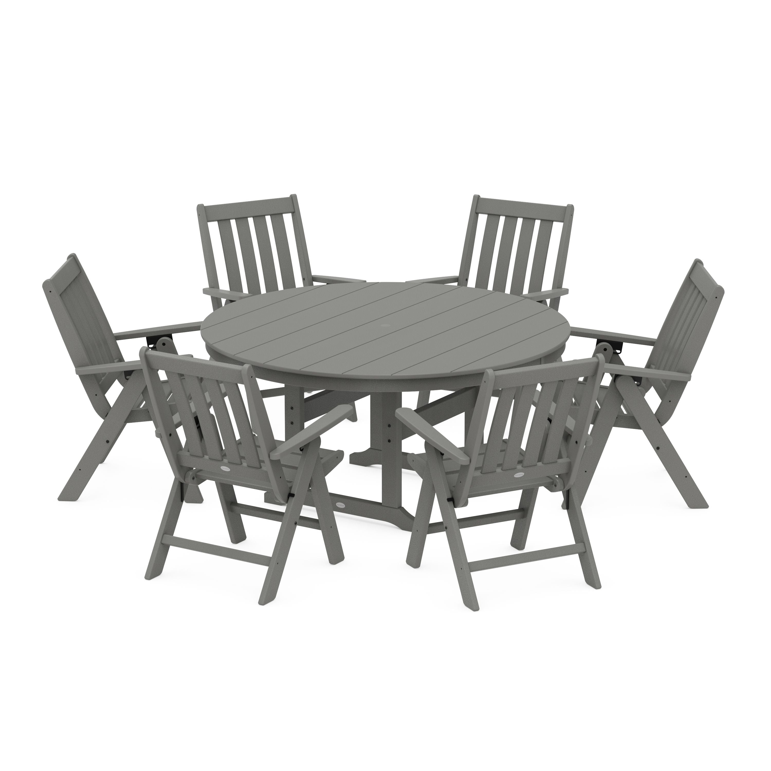 Vineyard 7-Piece Folding Chair Round Farmhouse Dining Set