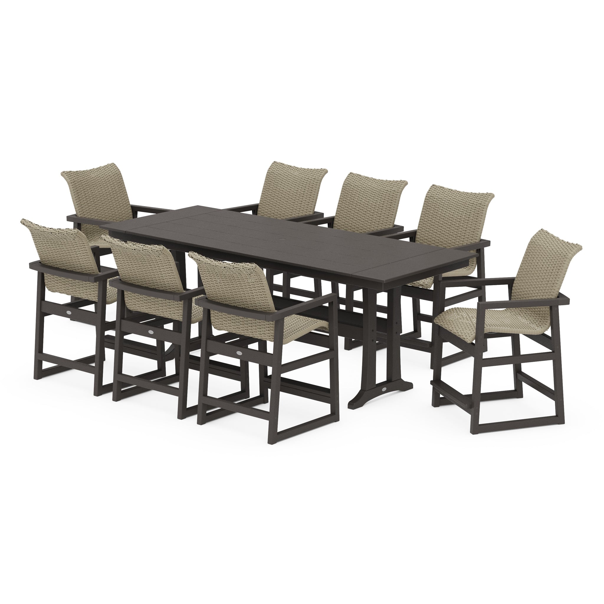 EDGE Woven 9-Piece Farmhouse Counter Set with Trestle Legs